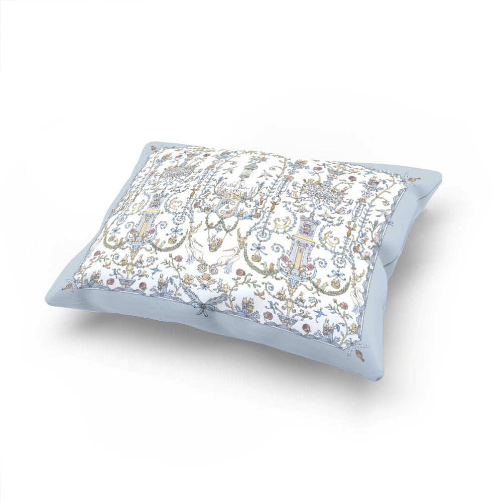 Luxury Atelier Choux Satin Cushion - Toile De Jouy Blue Design by Caitlin Wilson - 30x40cm Decorative Throw Pillow for Nursery, Living Room & Bedroom Decor
