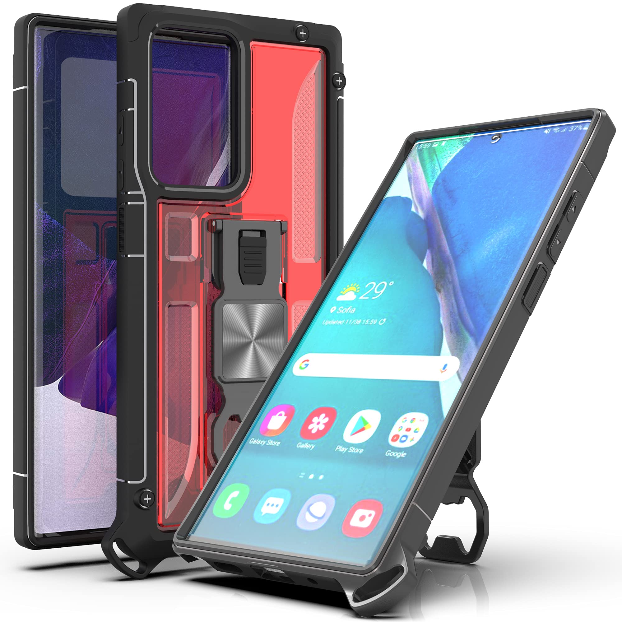 AYMECL Samsung Galaxy Note 20 Ultra Case with Bottle Opener & Kickstand - Clear Red Protective Cover | Perfect for Daily Use, Outdoor Activities & Travel Accessories