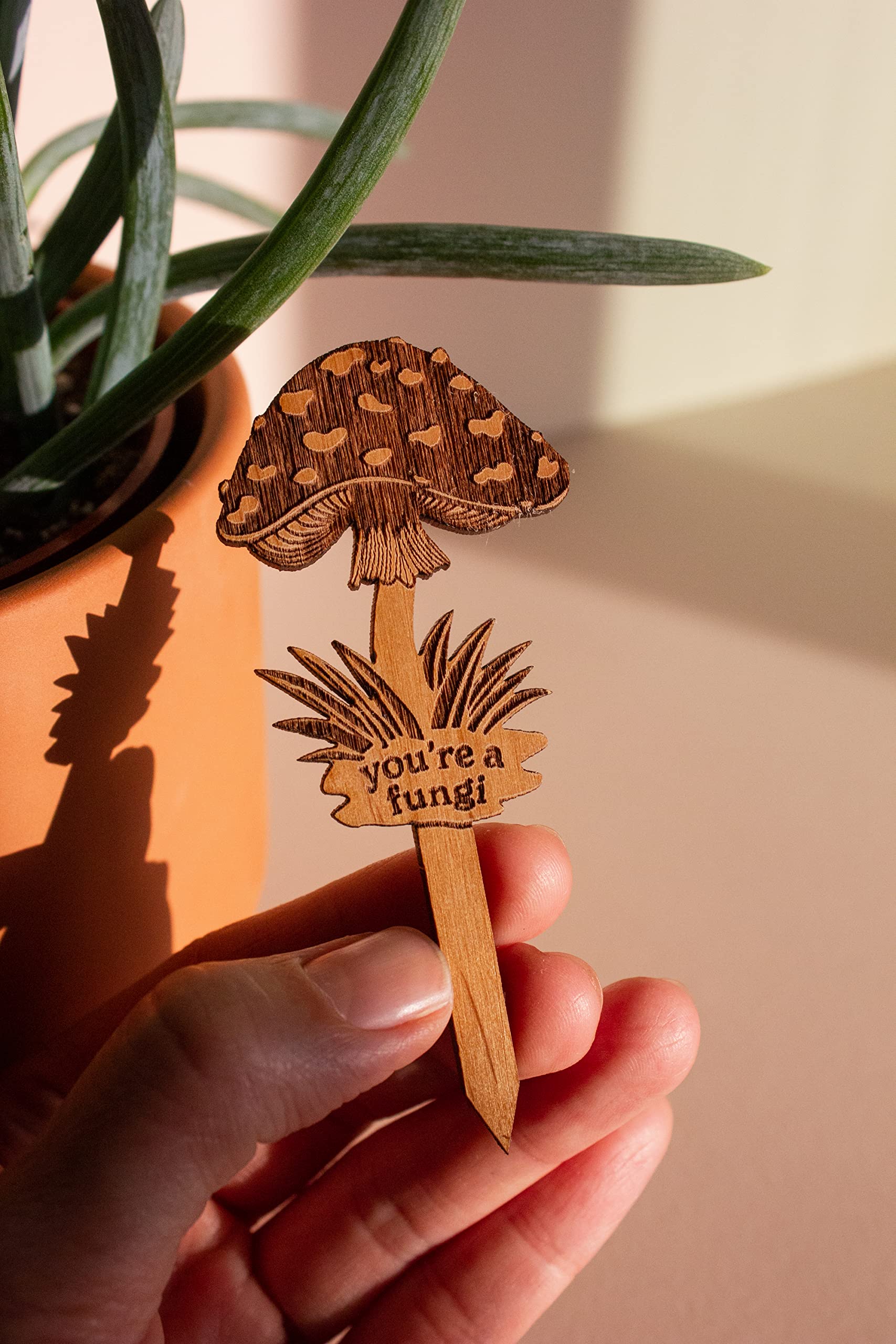 Wooden Mushroom Plant Picks Set - Encouraging & Uplifting Houseplant Decor, Perfect Gift for Plant Lovers & Her Birthday - Great for Indoor Gardens, Terrariums & Home Decor