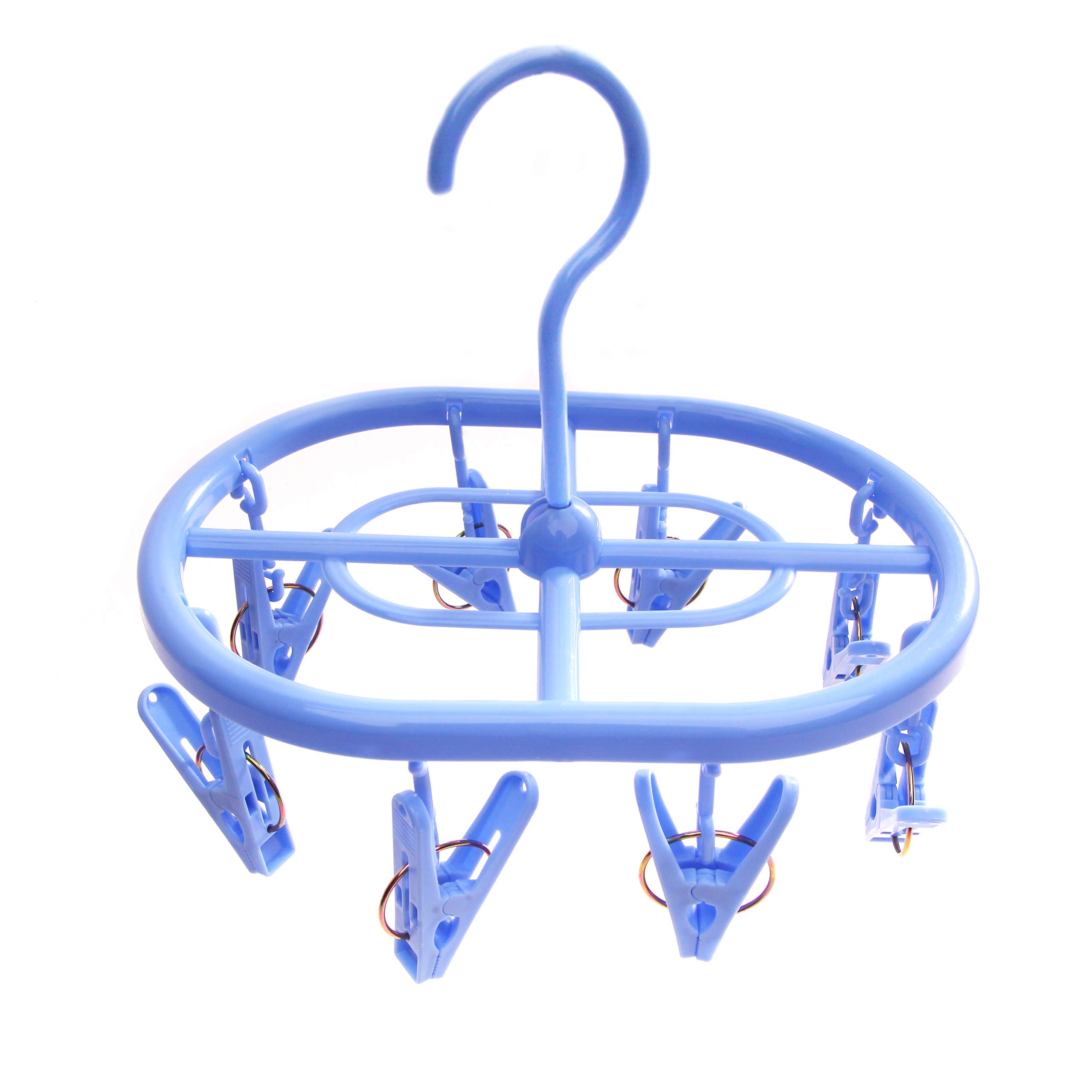 Foldable Clothes Drying Rack with 8 Clips - Space Saving Laundry Hanger for Indoor & Outdoor Use - Blue Plastic Collapsible Garment Rack by Lake Tian - Perfect for Apartments, Balconies, and Travel