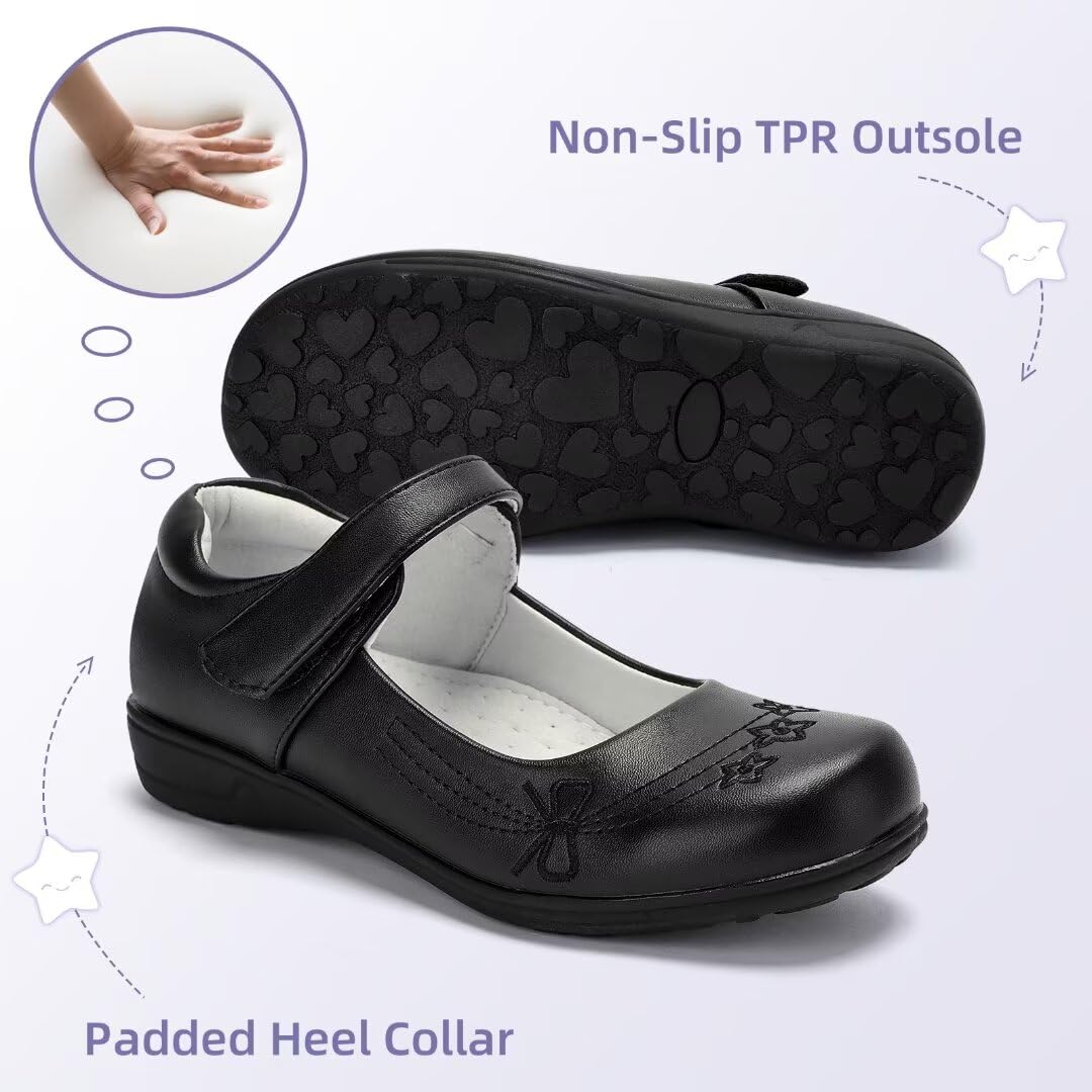 Girls Mary Jane School Shoes - Black Dress Uniform Strap Flats for Toddler & Kids | Perfect for School Uniforms, Church, and Formal Occasions