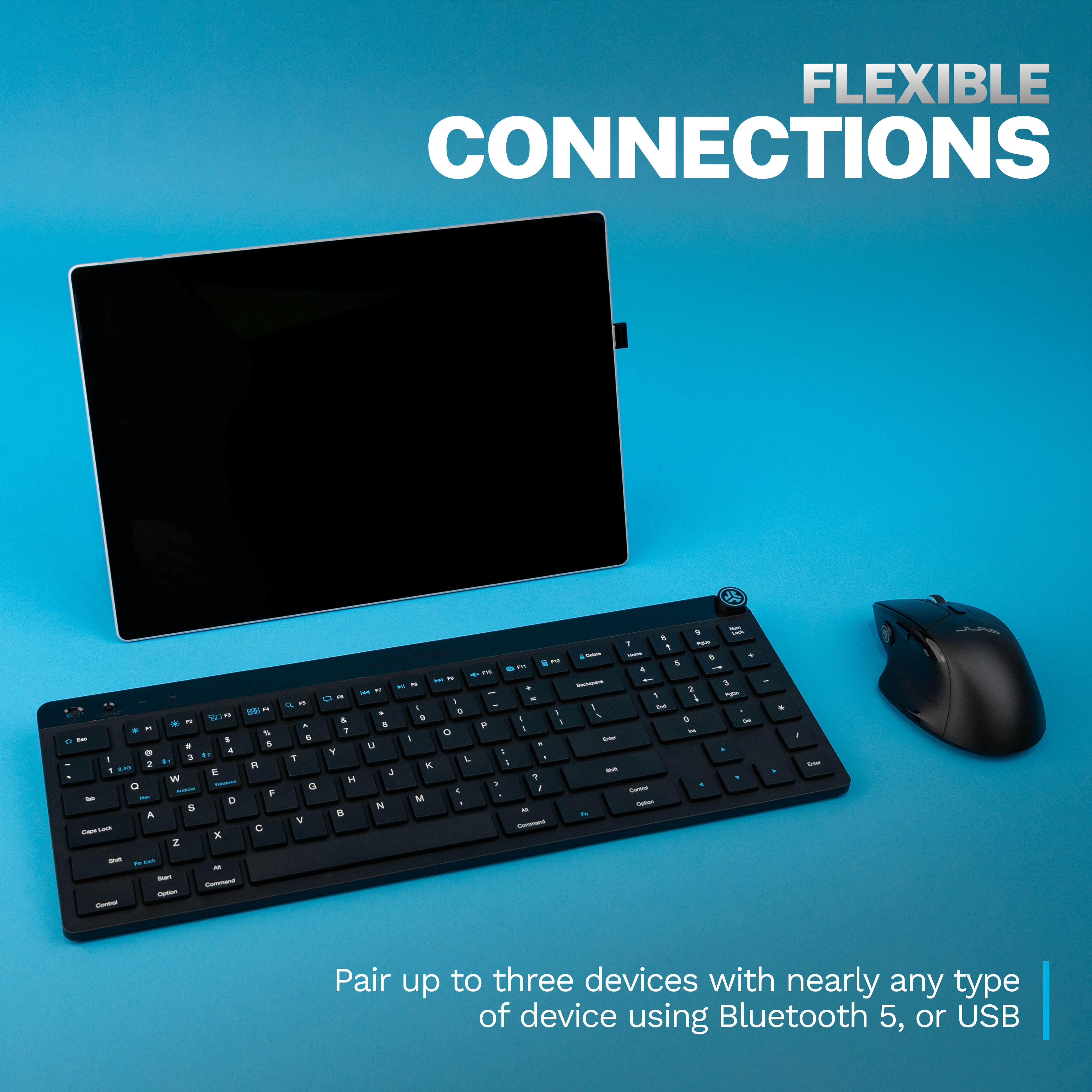 JLab JBuds Wireless Keyboard and Mouse Combo - Ergonomic Bluetooth Keyboard & Mouse Set for PC, Laptop, Mac - Perfect for Home Office, Gaming & Remote Work