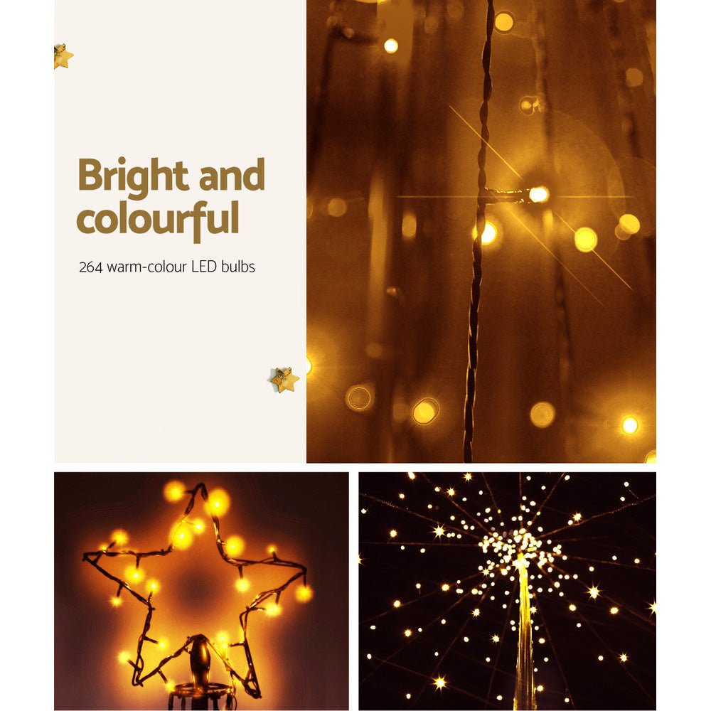 2.1M (7ft) Solar Powered Christmas Tree with 264 Warm White LED Lights - Perfect for Indoor & Outdoor Holiday Decorations