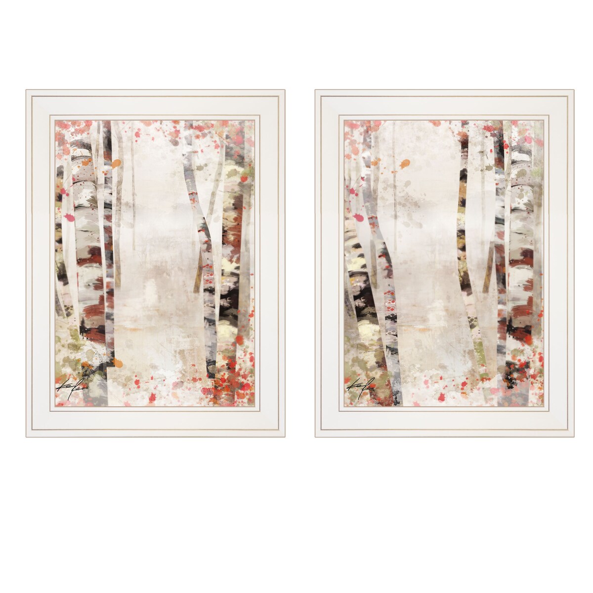 Ken Roko Abstract Birchwood Paths 2-Piece Wall Art Set - White Framed Modern Home Decor for Living Room, Bedroom & Office