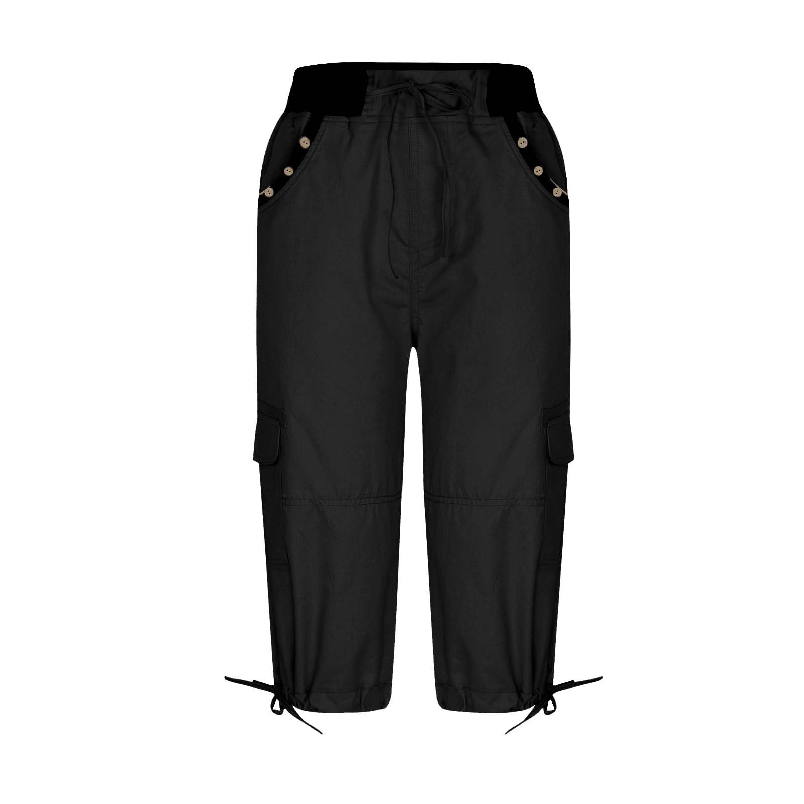 Women's Linen Cargo Capri Pants - Casual Summer Joggers with Drawstring Waist & Pockets | Lounge, Travel & Outdoor Activities