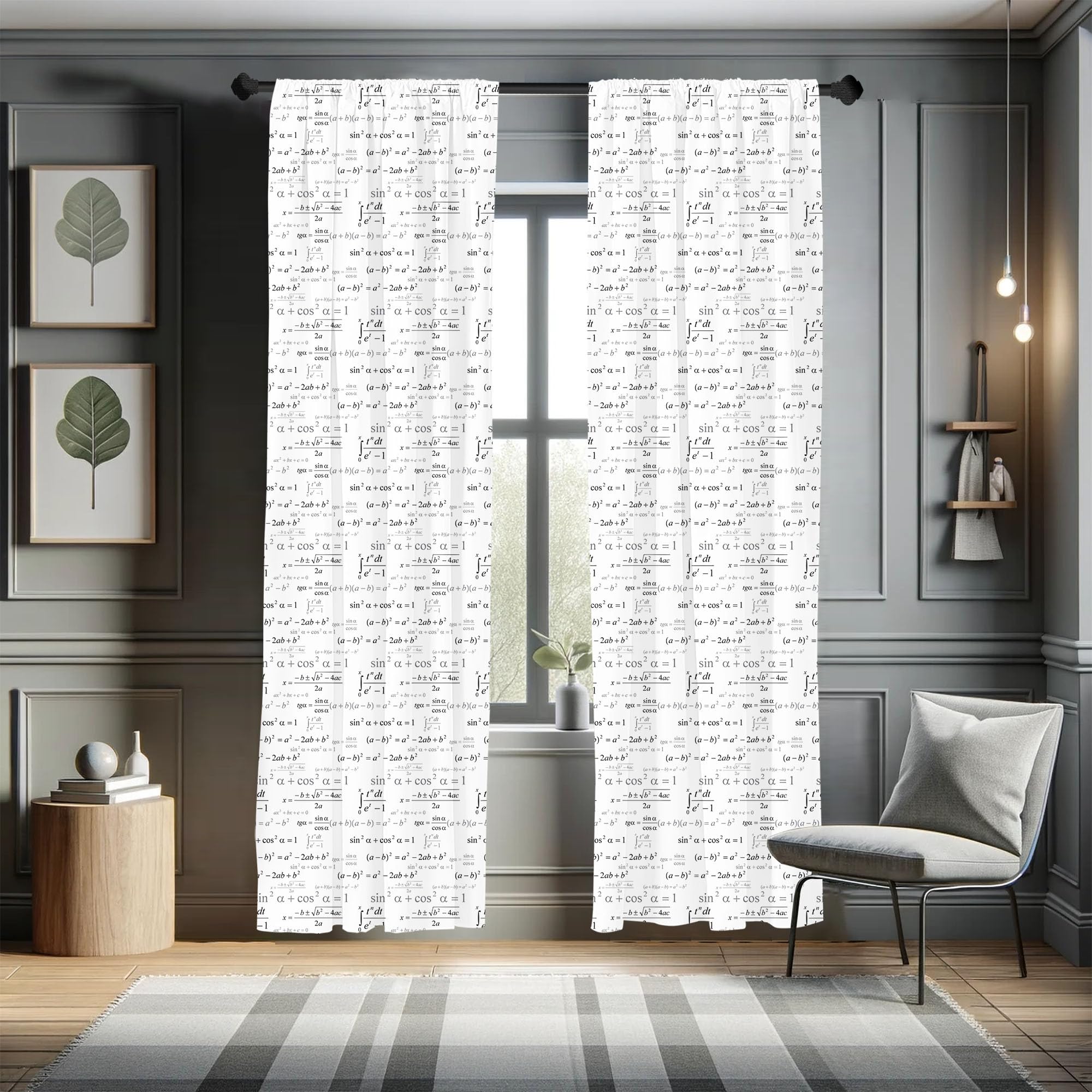 Lunarable Science Themed Curtains - Math Geometry Formulas & Chalkboard Design, 2 Panel Set (28x95 Inches) for Living Room & Bedroom Decor - White Grey Black | Perfect for Classroom, Study Room & Science Enthusiast Spaces