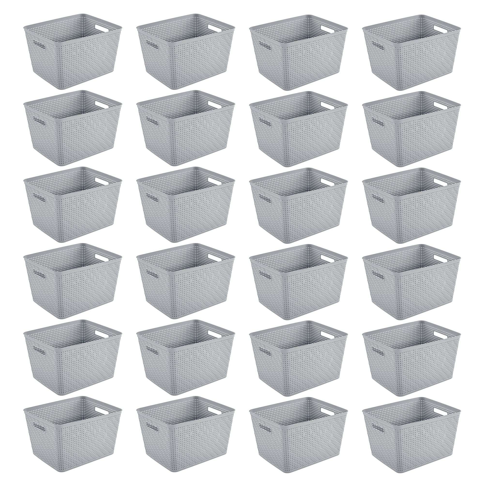 Sterilite 24-Pack Plastic Storage Bins with Lids - Clear Organizing Containers for Home, Office & Closet - Stackable Tall Baskets for Toys, Clothes & Household Items (Cement Gray)