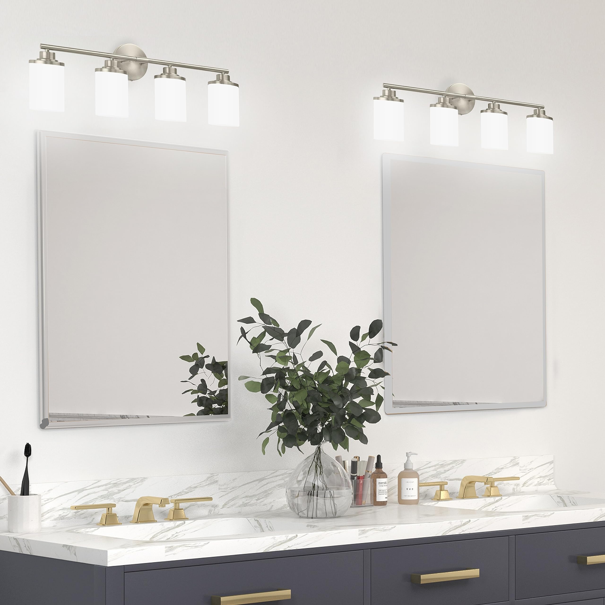 Modern Brushed Nickel Bathroom Vanity Light Fixture - 4-Light Frosted Glass Sconce for Mirror Lighting, Perfect for Bathroom, Powder Room & Dressing Room Makeup Area