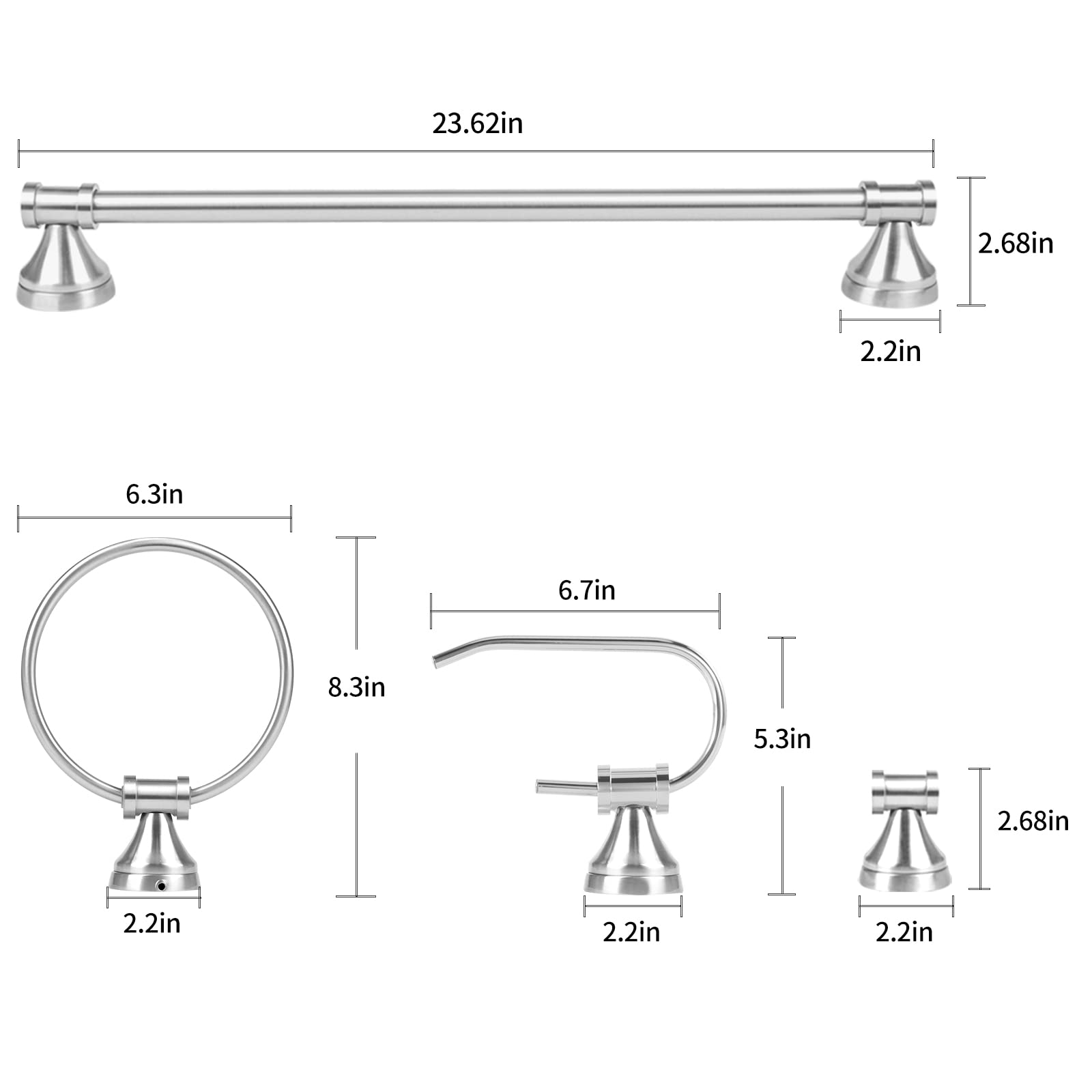 PARTPHONER 4-Light Bathroom Vanity Light Fixture Set - 5 Piece All-in-One Bathroom Accessories Including Towel Ring, Robe Hook & Toilet Paper Holder in Brushed Nickel with White Frosted Glass - Perfect for Modern Bathroom, Master Bath & Powder Room Decor