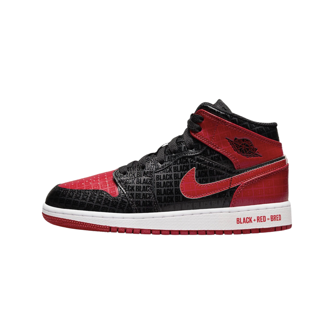 Air Jordan 1 Mid GS BRED Text Black Gym Red White Basketball Shoes for Kids - Perfect for School, Sports & Casual Wear