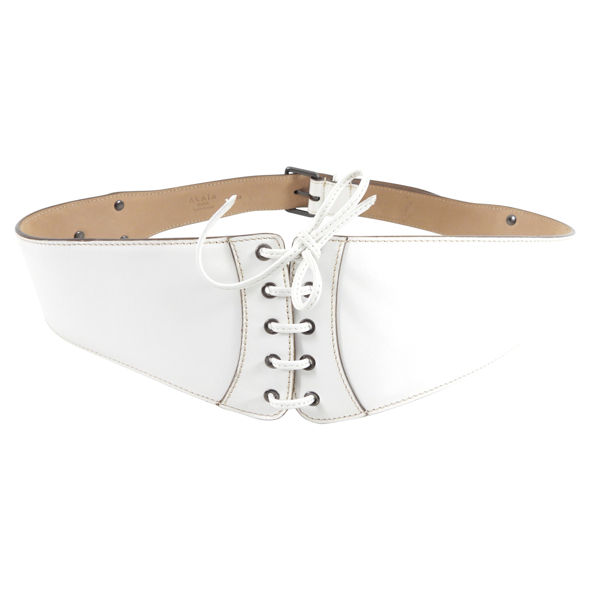 Alaia White Lace Up Leather Belt for Women - Size 30 32 - Perfect for Dresses, Jeans & Office Wear