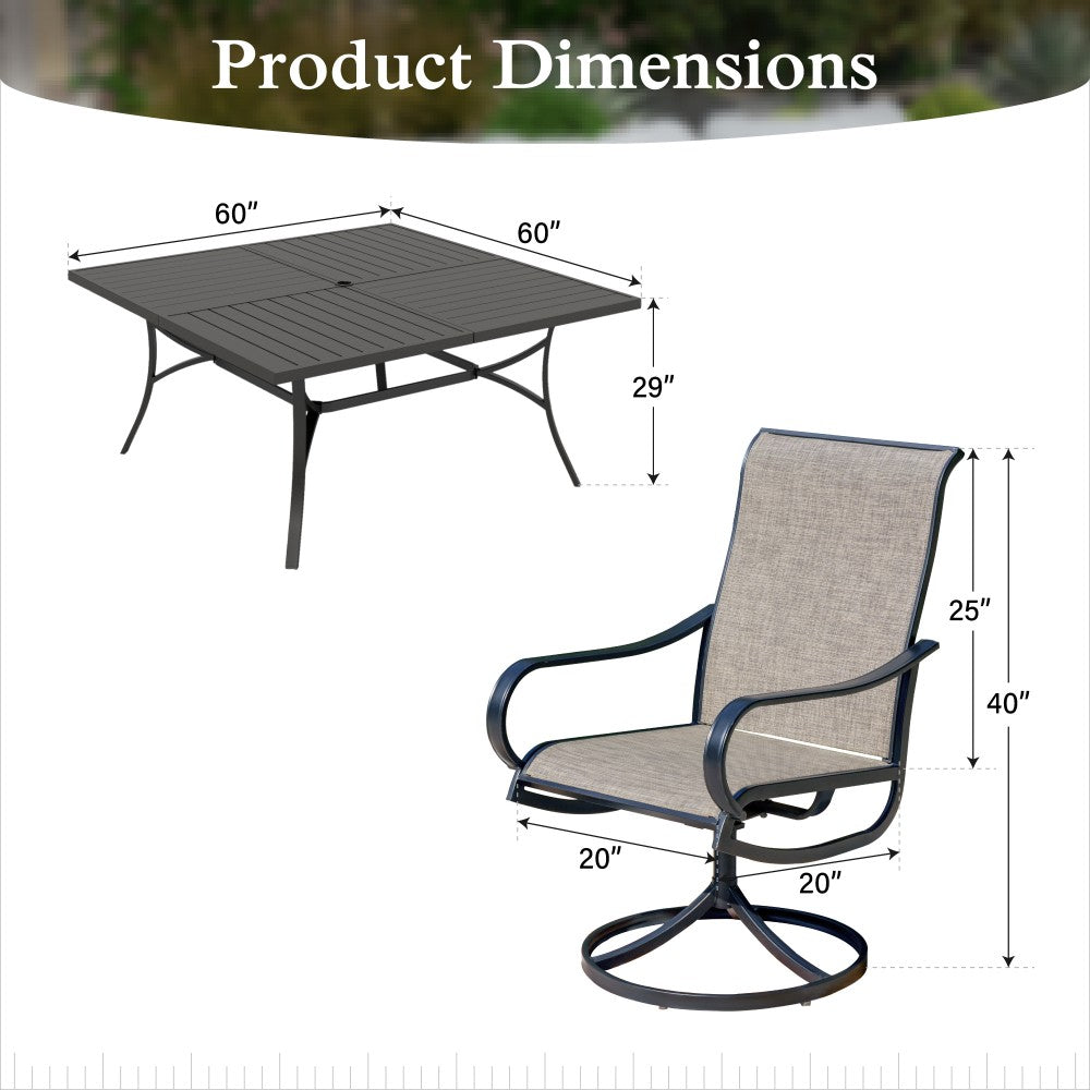 PHI VILLA 9-Piece Outdoor Patio Furniture Set - Extra Large Square Dining Table with 8 Textilene Swivel Chairs for Backyard, Poolside & Garden Entertaining