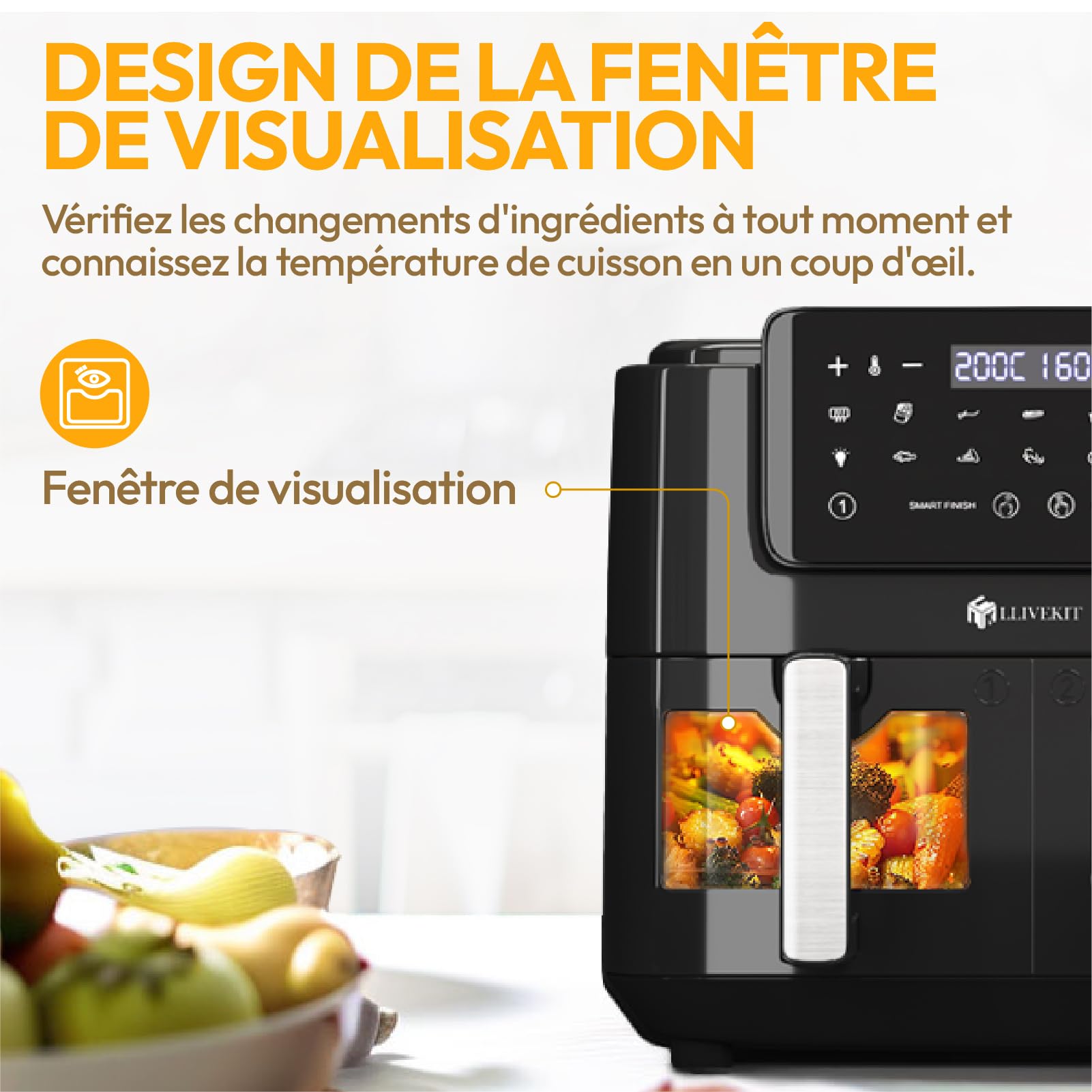 LLIVEKIT 9L Dual Drawer Air Fryer with LED Touch Panel, 9 Preset Menus, Non-Stick Baskets & Grids, Match Cook & Smart Finish Functions, 2400W, Black – Perfect for Family Cooking, Healthy Meals, and Quick Snacks