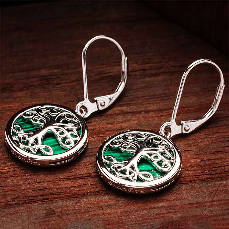 Green Malachite Sterling Silver Tree of Life Earrings - Handmade Dangle Jewelry for Women, Nature-Inspired Gift for Spiritual Healing & Boho Fashion | Perfect for Yoga, Meditation & Special Occasions