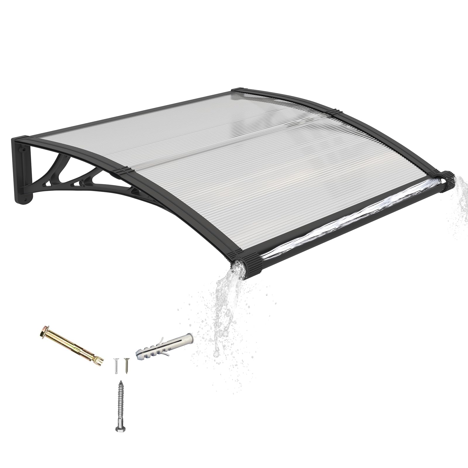 40x40 Inch Polycarbonate Door Awning with Drainage Sink & UV Protection - Weatherproof Window Canopy for House, Porch, Patio, Deck - Perfect for Rain, Snow, and Sun Protection (Ideal for Outdoor Entryways and Home Exteriors)