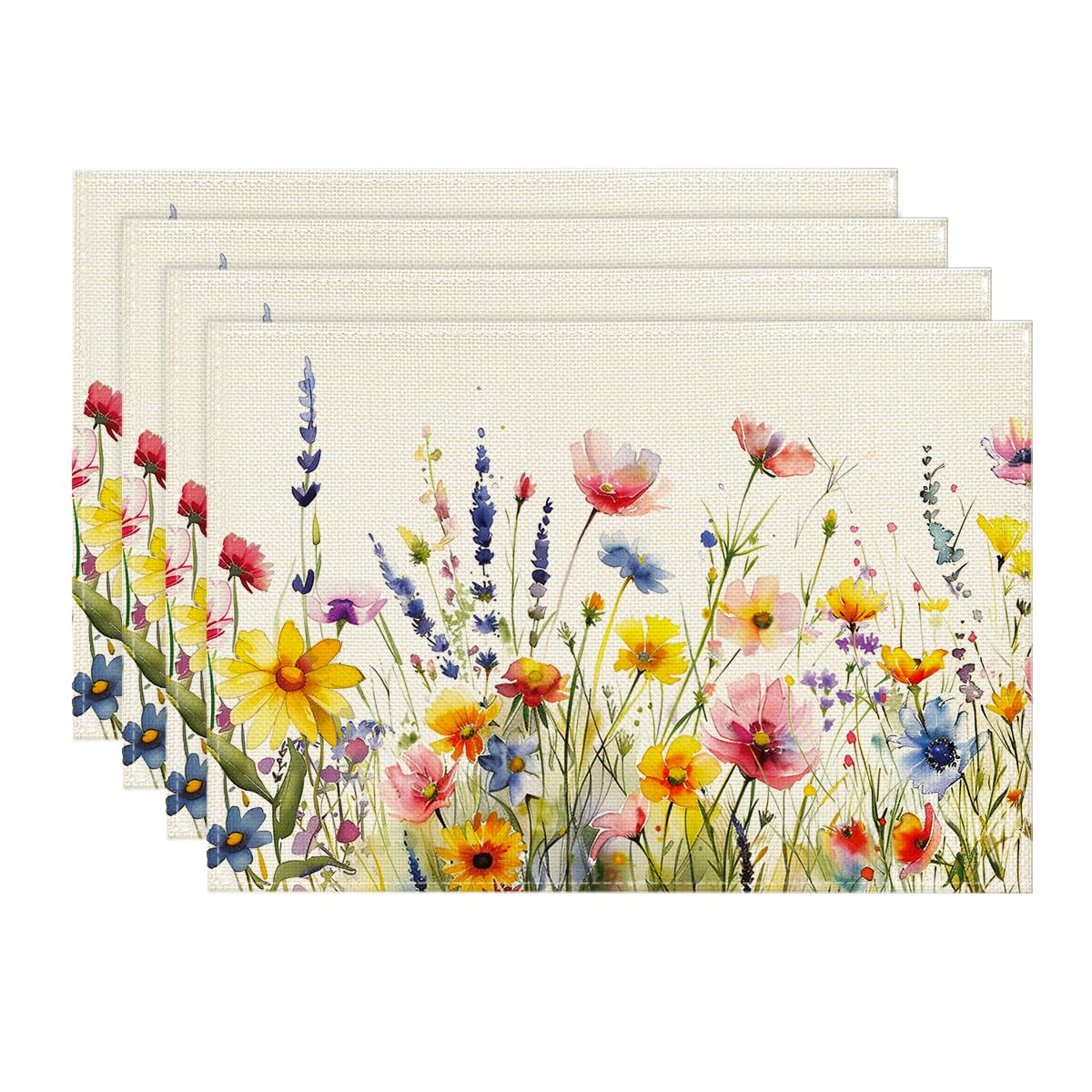 Artoid Mode Daisy Lavender Floral Leaves Spring Placemats Set of 4 - 12x18 Inch Seasonal Table Mats for Kitchen, Dining & Party Decor | Perfect for Easter, Mother's Day & Spring Home Decor