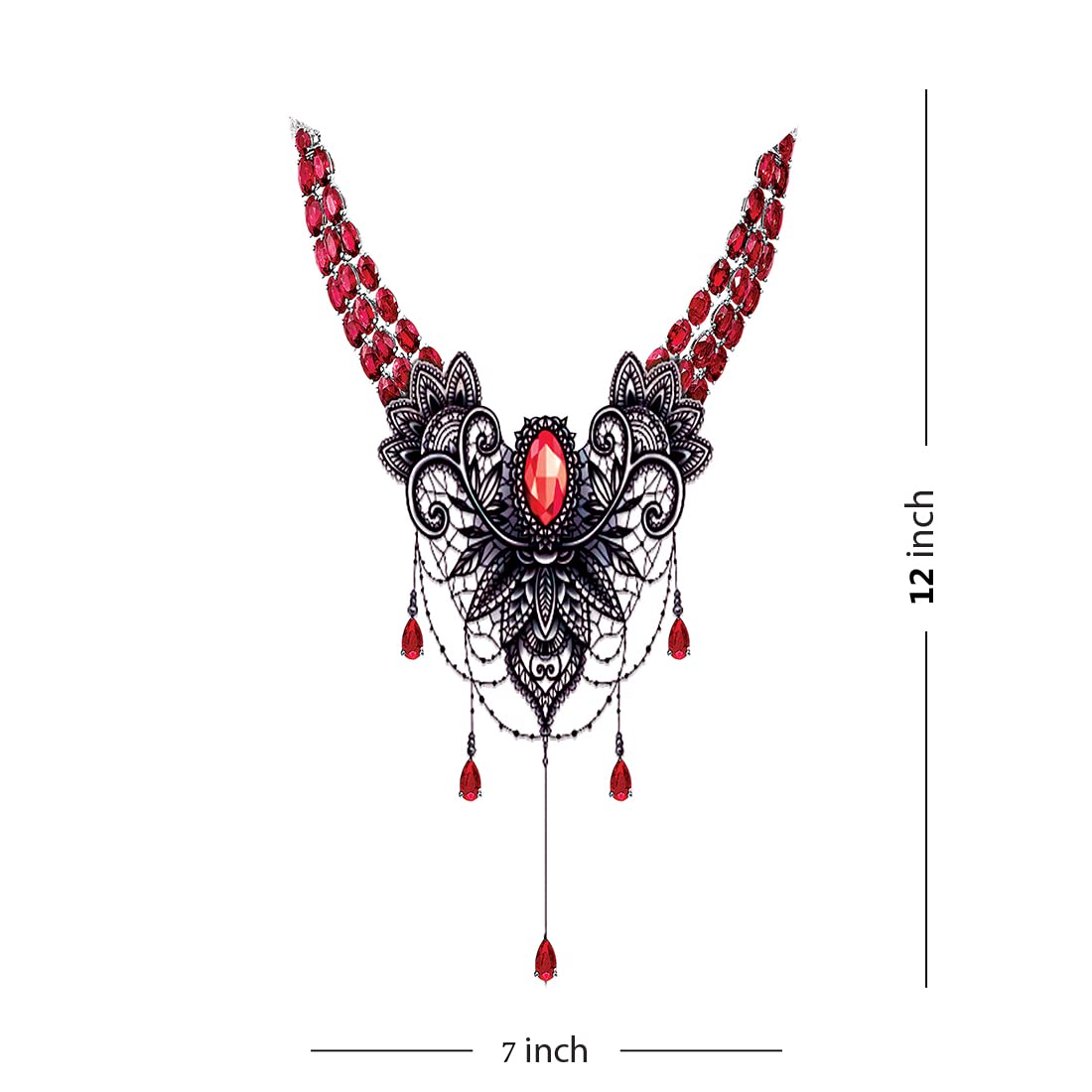 Waterproof Temporary Tattoo Necklace with Red Diamond Design - Fun Body Art for Kids, Boys & Girls - Perfect for Parties, Halloween Costumes & Summer Beach Events