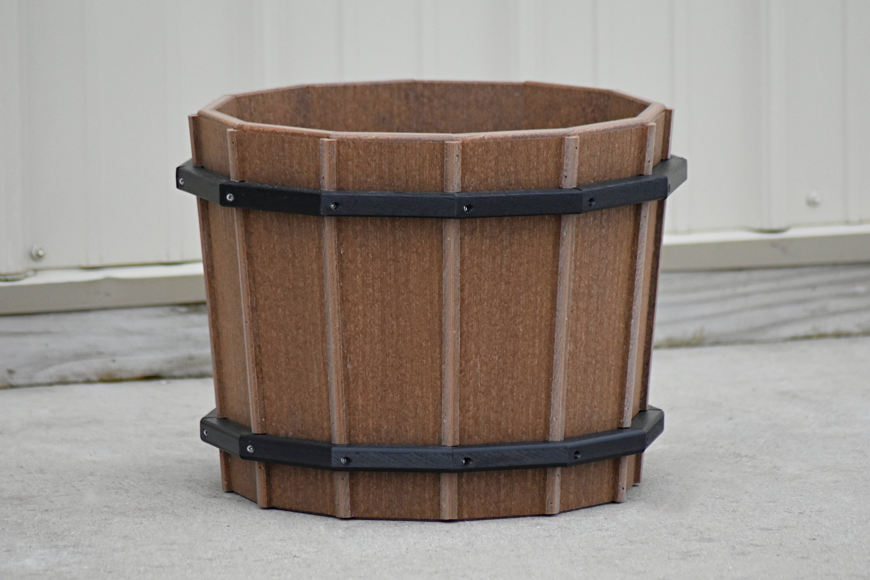 16 Inch Barrel Flower Pot - Handcrafted Poly Lumber Planter for Outdoor Garden Decor, Patio, Deck & Backyard Landscaping