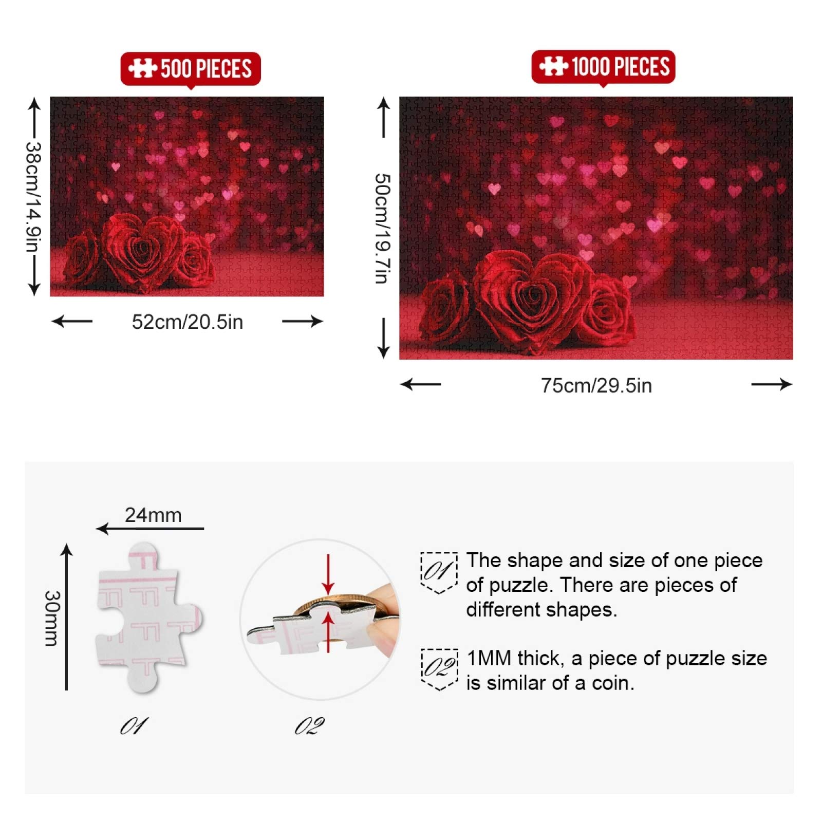 Heart Shaped Rose Bouquet 500-Piece Jigsaw Puzzle for Adults - Romantic Landscape Puzzle Set, Fun Family Game & Home Decor (Upgraded Version) | Perfect for Valentine's Day Gifts, Anniversary Presents & Relaxing Puzzle Nights