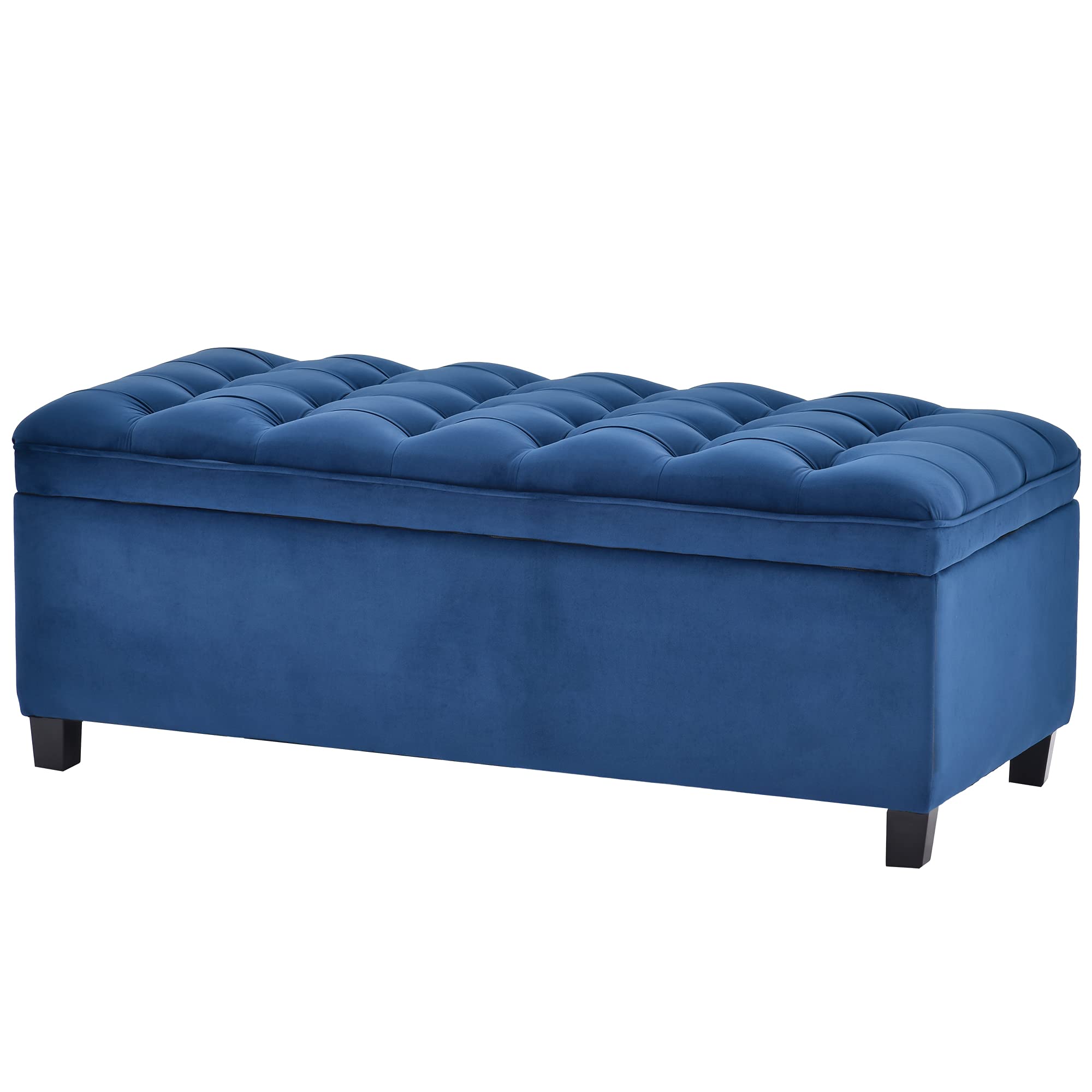 Tufted Storage Ottoman Bench with Upholstered Seat - Large Polyester Footstool for Bedroom, Living Room & Entryway | End of Bed Bench with Hidden Storage for Shoes & Blankets | Blue Home Decor (Perfect for Small Spaces & Organization)