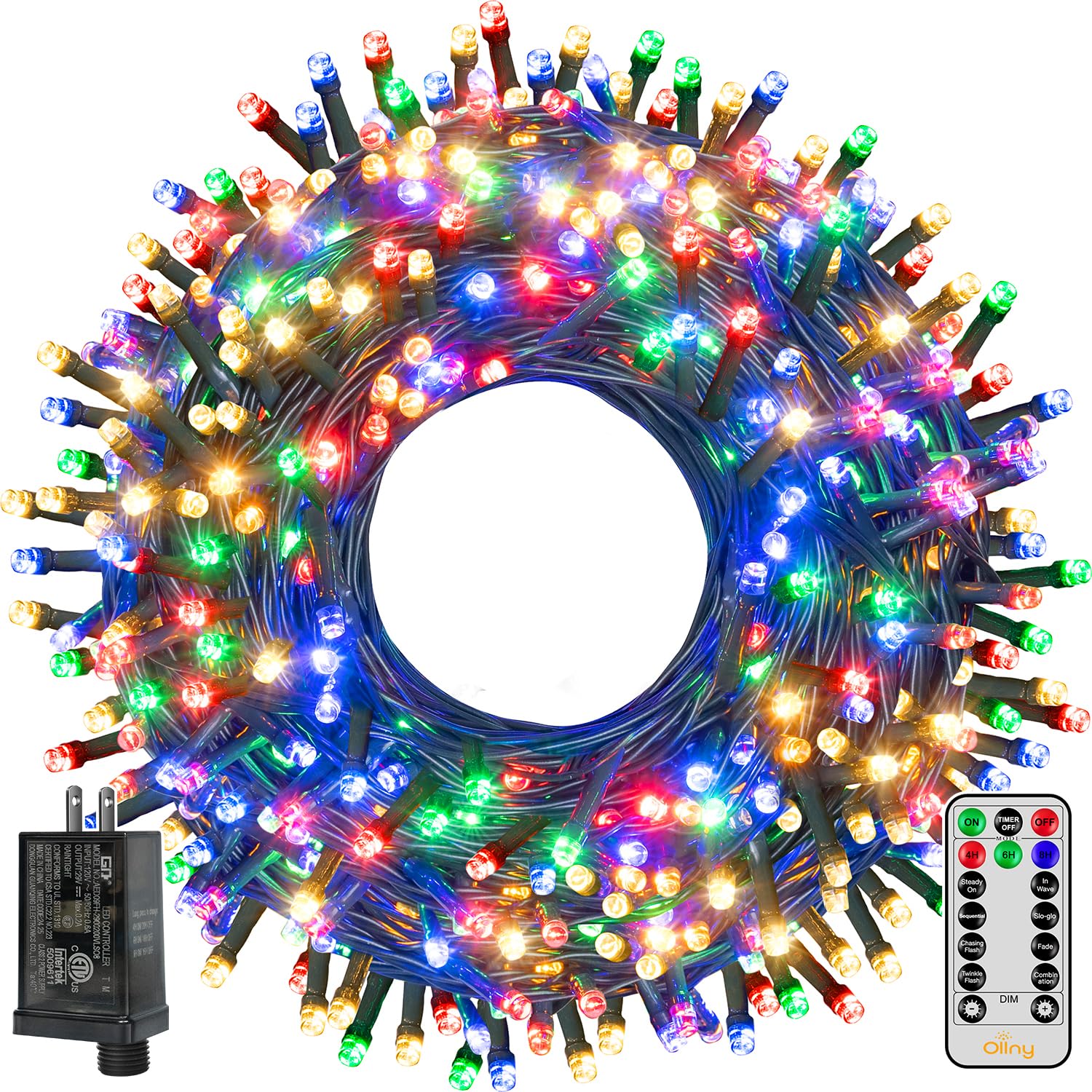 Ollny 400 LED 132FT Outdoor Christmas Lights - Waterproof Plug-in Tree Lights with Timer, Remote Control & 8 Lighting Modes - Dimmable String Lights for House, Yard, Patio Decor (Multicolor) | Perfect for Holiday, Party, Wedding & Landscape Lighting