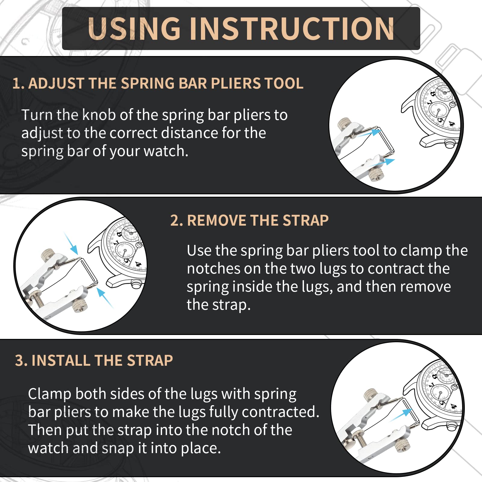 Watch Spring Bar Pliers Tool Kit with 8 Durable Tips Pins, Professional Spring Bar Tweezers for Bracelet Strap Band Removal & Link Adjustment - Ideal for Watch Repair, Maintenance & DIY Jewelry Projects
