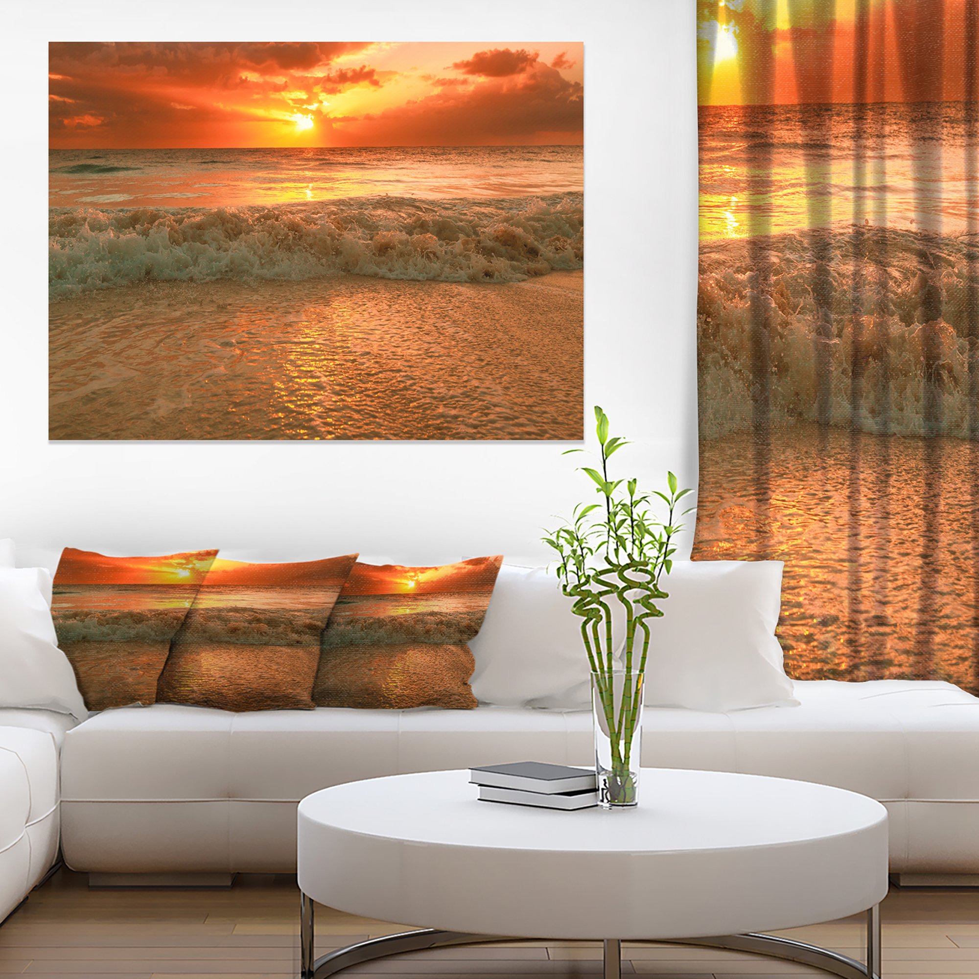 Extra Large Seascape Art Canvas - Stunning Ocean Sunset Reflection Painting - Perfect for Living Room, Bedroom & Office Wall Decor