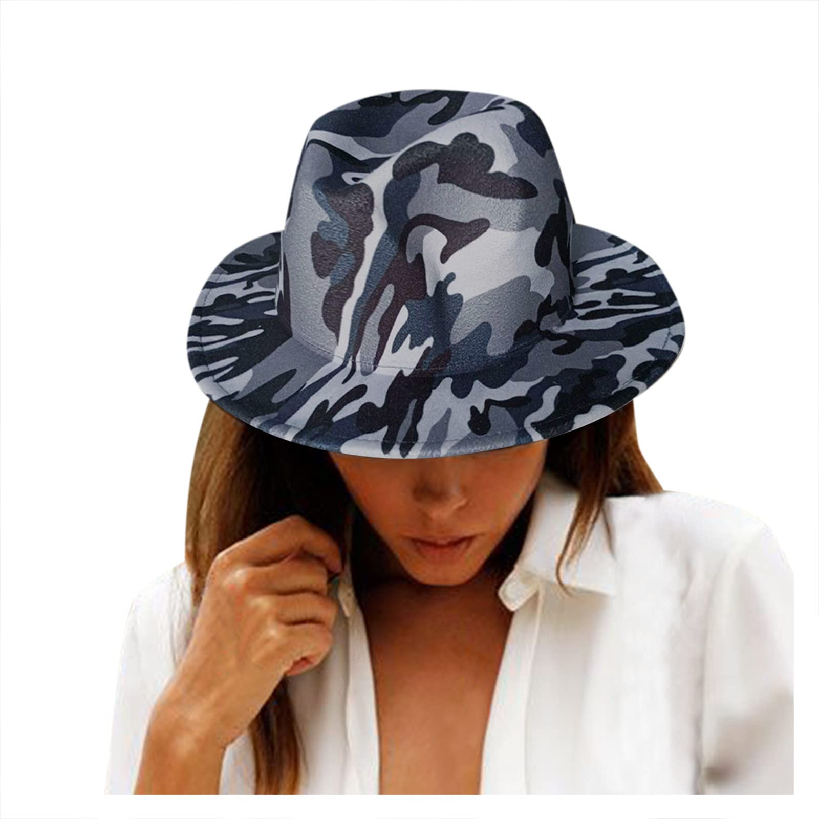 Camouflage Printed Wide Brim Hat for Women & Men - UV Protection Sun Hat for Travel, Outdoor, Beach & Party Costumes | Stylish Jazz Hat with UPF 50+ Sun Protection