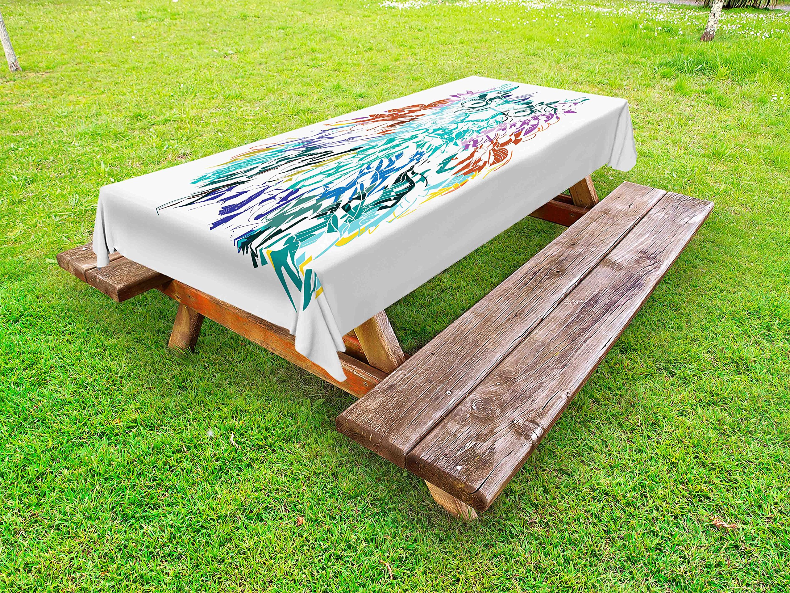 Ambesonne Owl Print Outdoor Tablecloth - Colorful Feathers & Large Eyes Design, Washable Picnic Table Cover 58