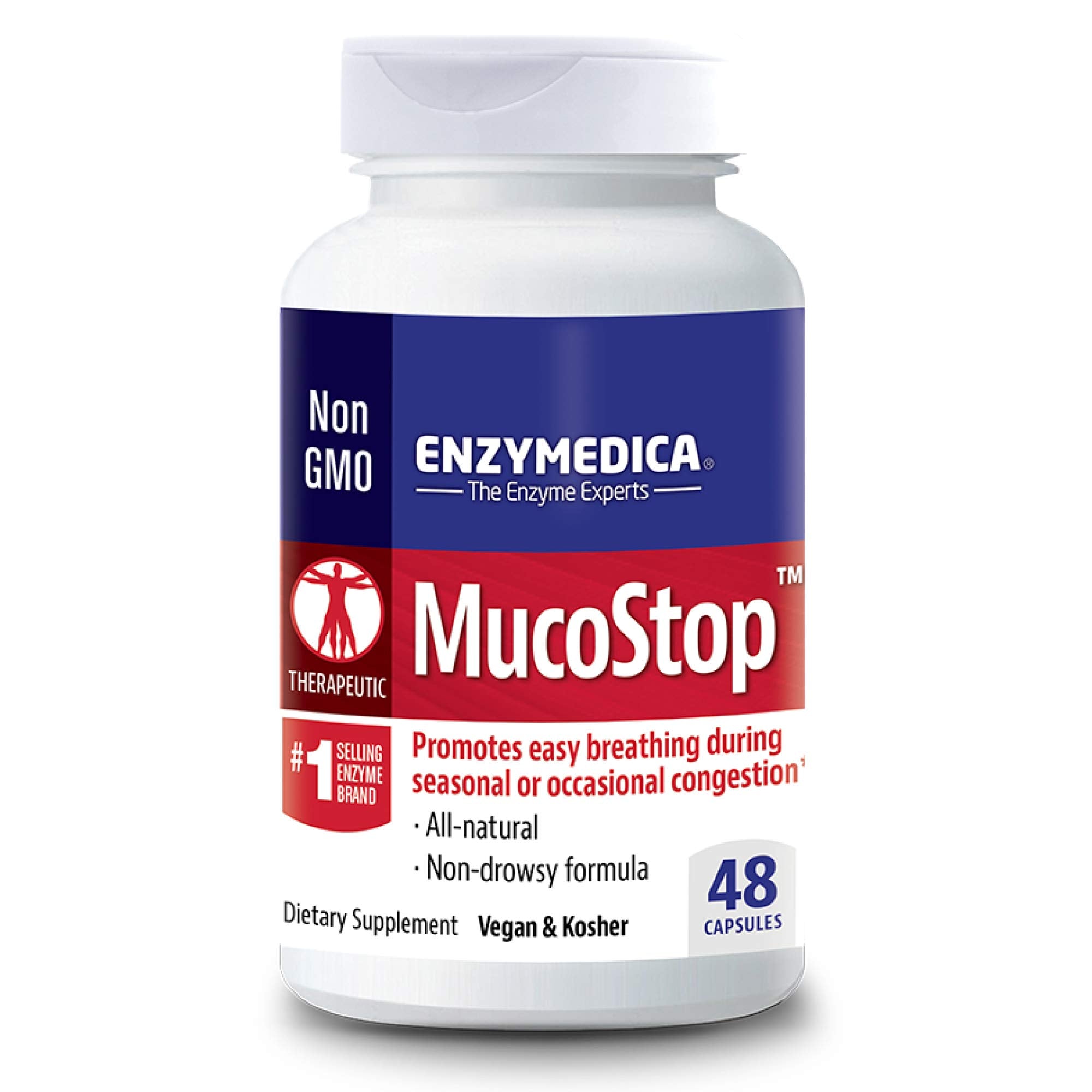 Enzymedica MucoStop Sinus & Respiratory Support Supplement - 48 Capsules for Immune Health & Seasonal Relief | Supports Clear Breathing & Nasal Comfort