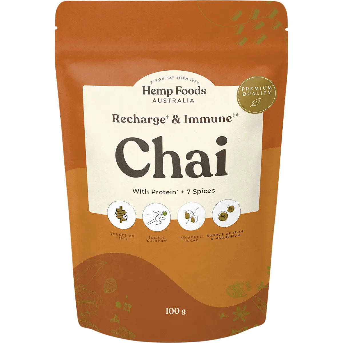 Hemp Foods Australia Chai With Protein - Recharge & Boost Immunity - 100g Organic Hemp Powder - Perfect for Smoothies, Baking & Healthy Snacks