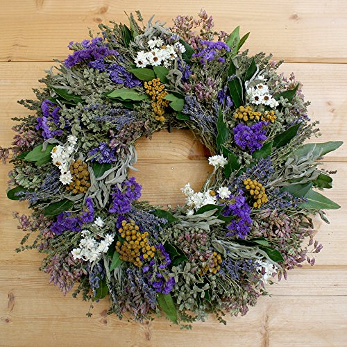 18-Inch Natural Dried Garden Herb Wreath - Handcrafted Preserved Floral Decor for Home, Wedding & Seasonal Door Hanging