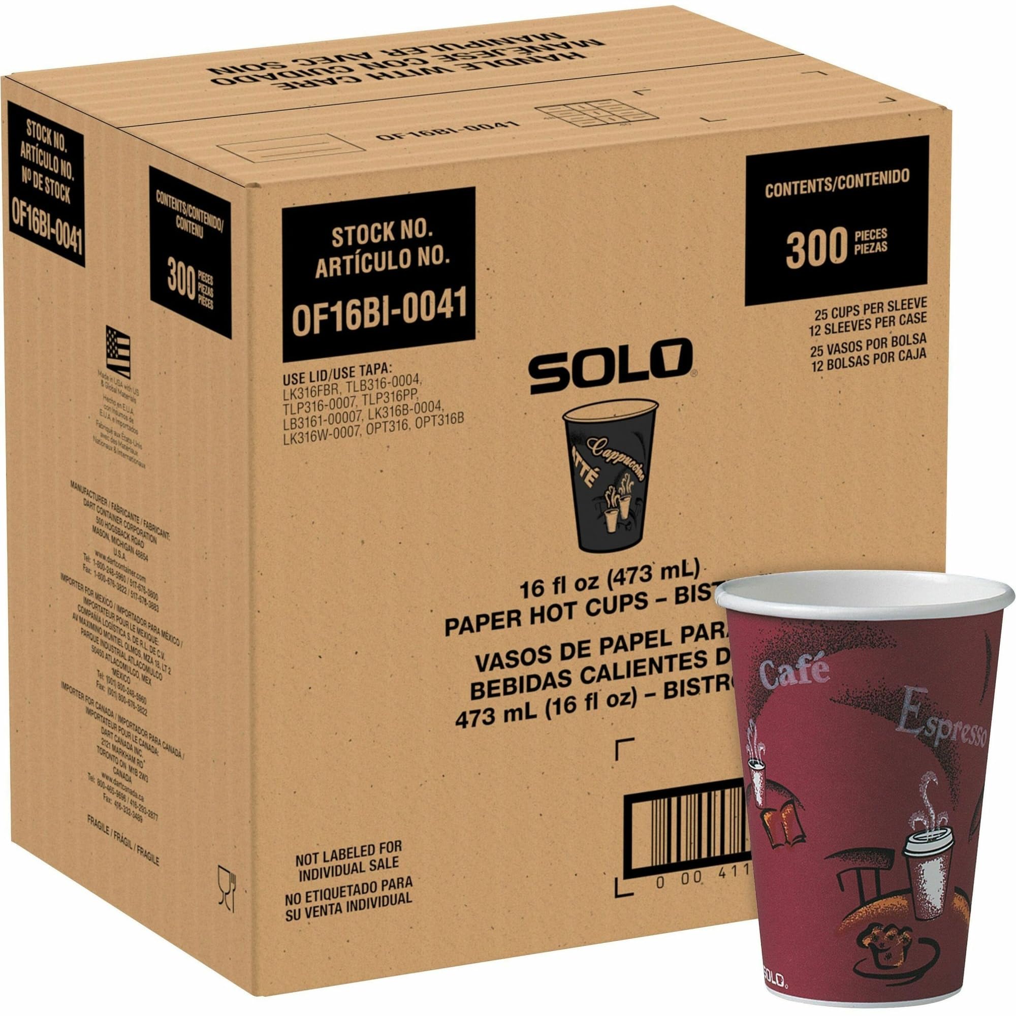 Solo® 16 Oz Maroon Paper Hot Cups - 300 Count Carton | Disposable Coffee Cups for Office, Cafes, and Events