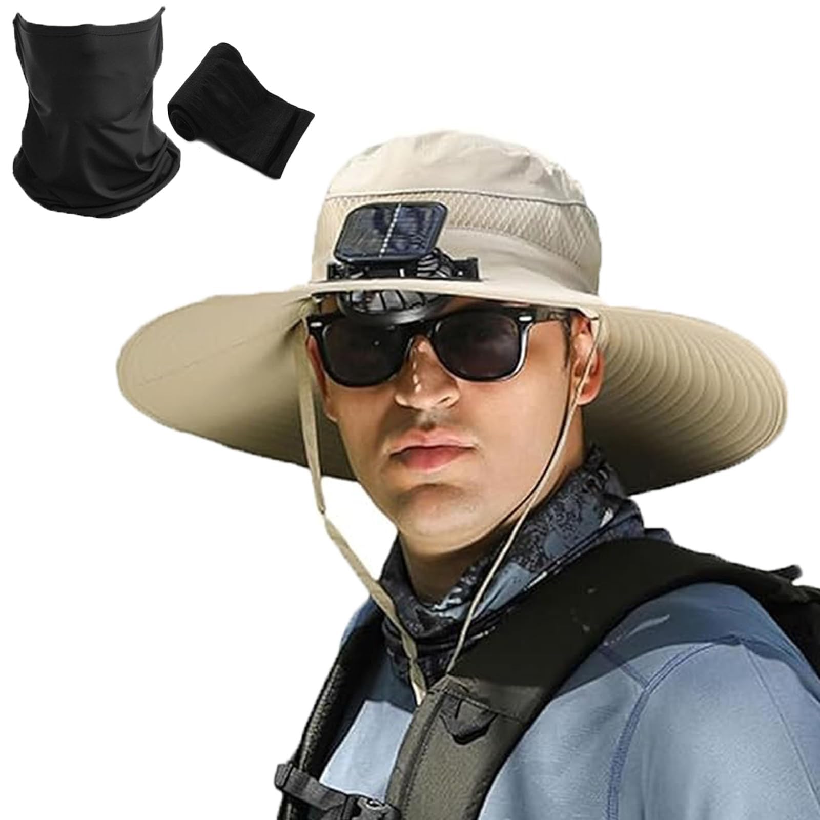 Solar Powered Wide Brim Sun Hat with Built-in Cooling Fan - UV Protection Outdoor Hat for Fishing, Hiking & Gardening - USB Rechargeable Summer Sun Hat for Men & Women