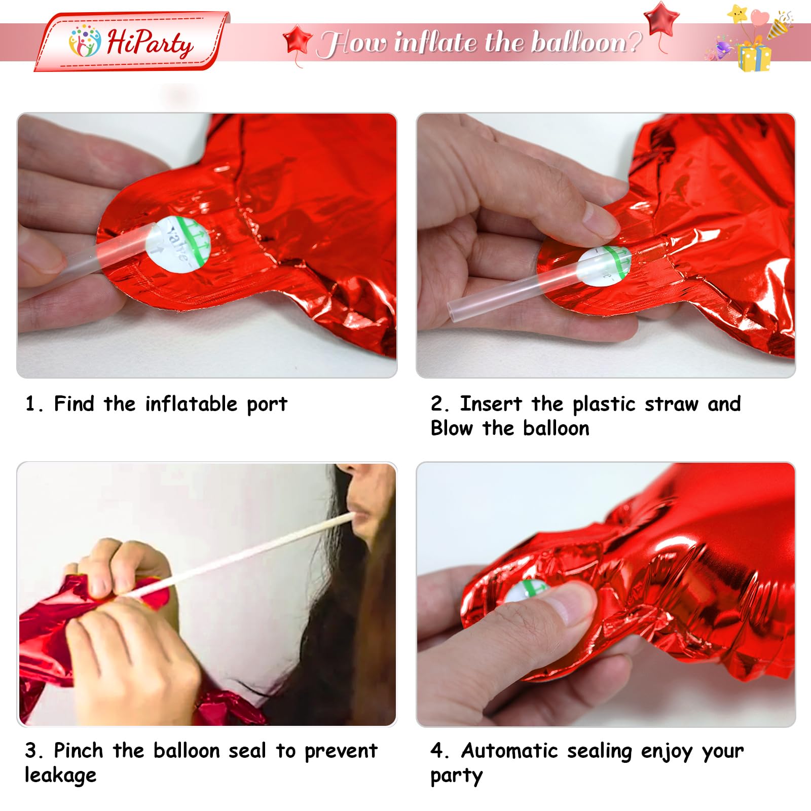 3D Mylar Foil Happy Birthday Balloons Banner Set with 6 Star Balloons - Birthday Party Decorations for Kids, Girls, Women & Adults - Perfect for Indoor/Outdoor Birthday Celebrations, Baby Showers & Anniversary Parties