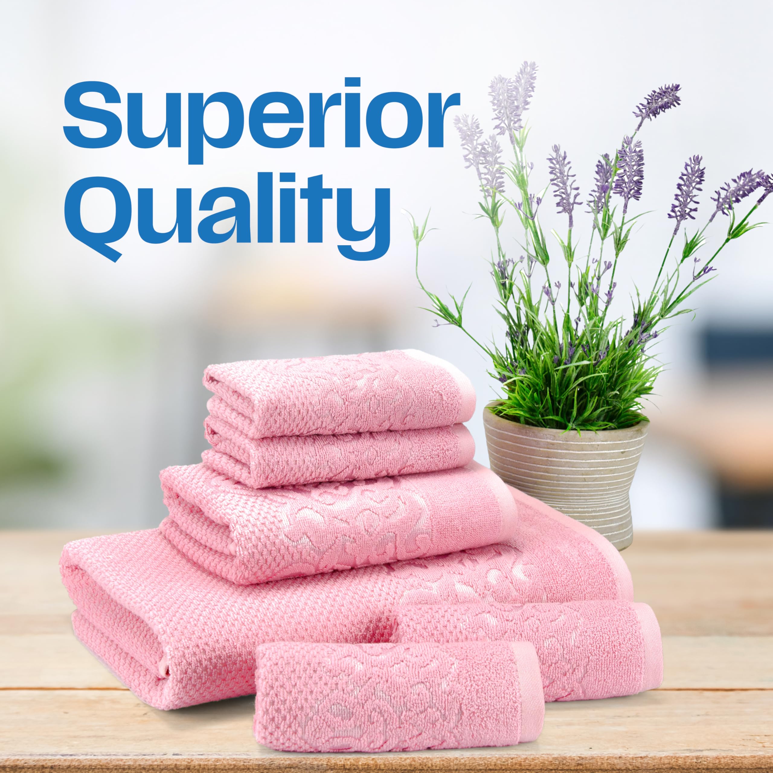 EastNBlue Galata Turkish Cotton Bath Towels Set of 6 - Ultra Soft, Absorbent & Lightweight Luxury Towels - 1 Bath Towel, 1 Hand Towel, 4 Washcloths - Rose Color - Perfect for Spa, Bathroom & Guest Use