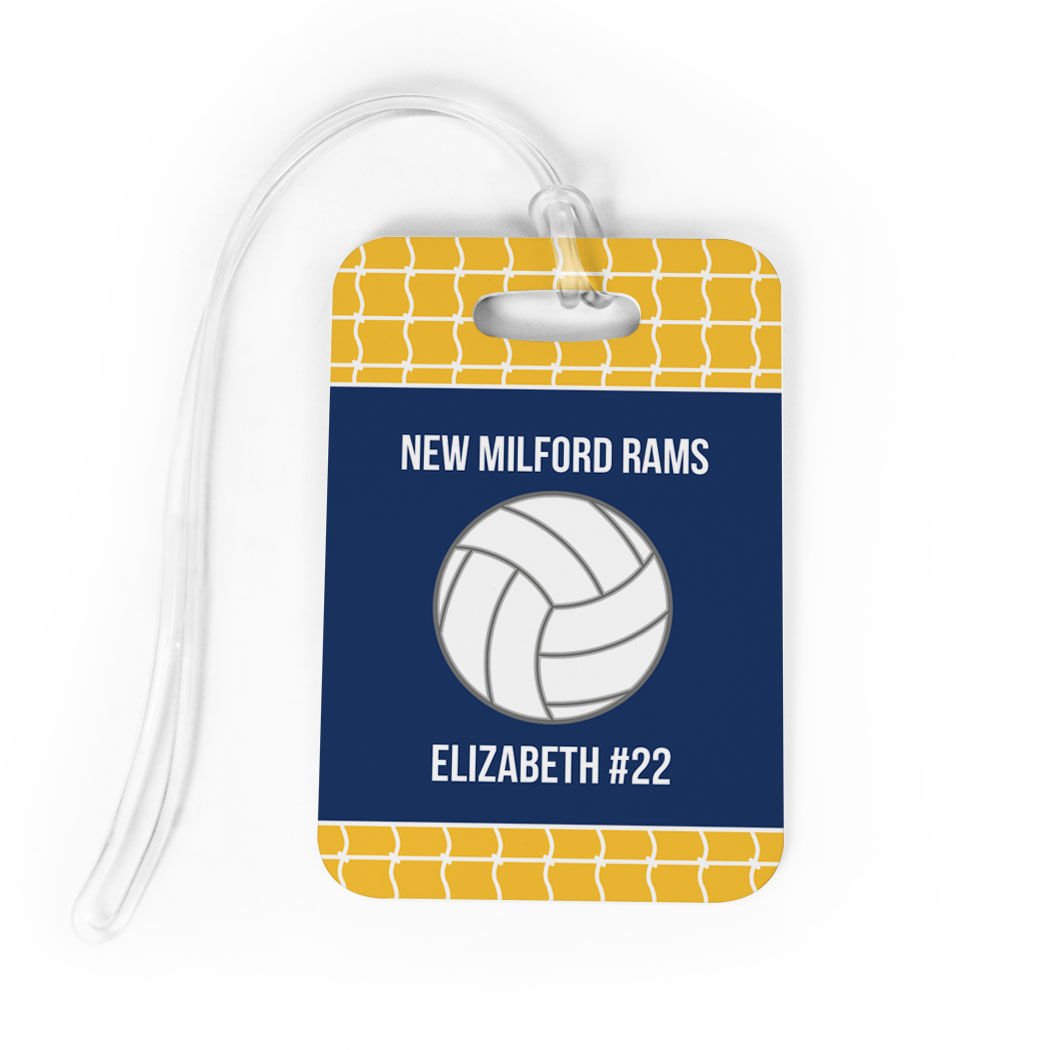 Personalized Volleyball Team Luggage Tag - Medium Gold & Navy Volleyball Bag Tag for Travel, Sports Gear & Team Identification