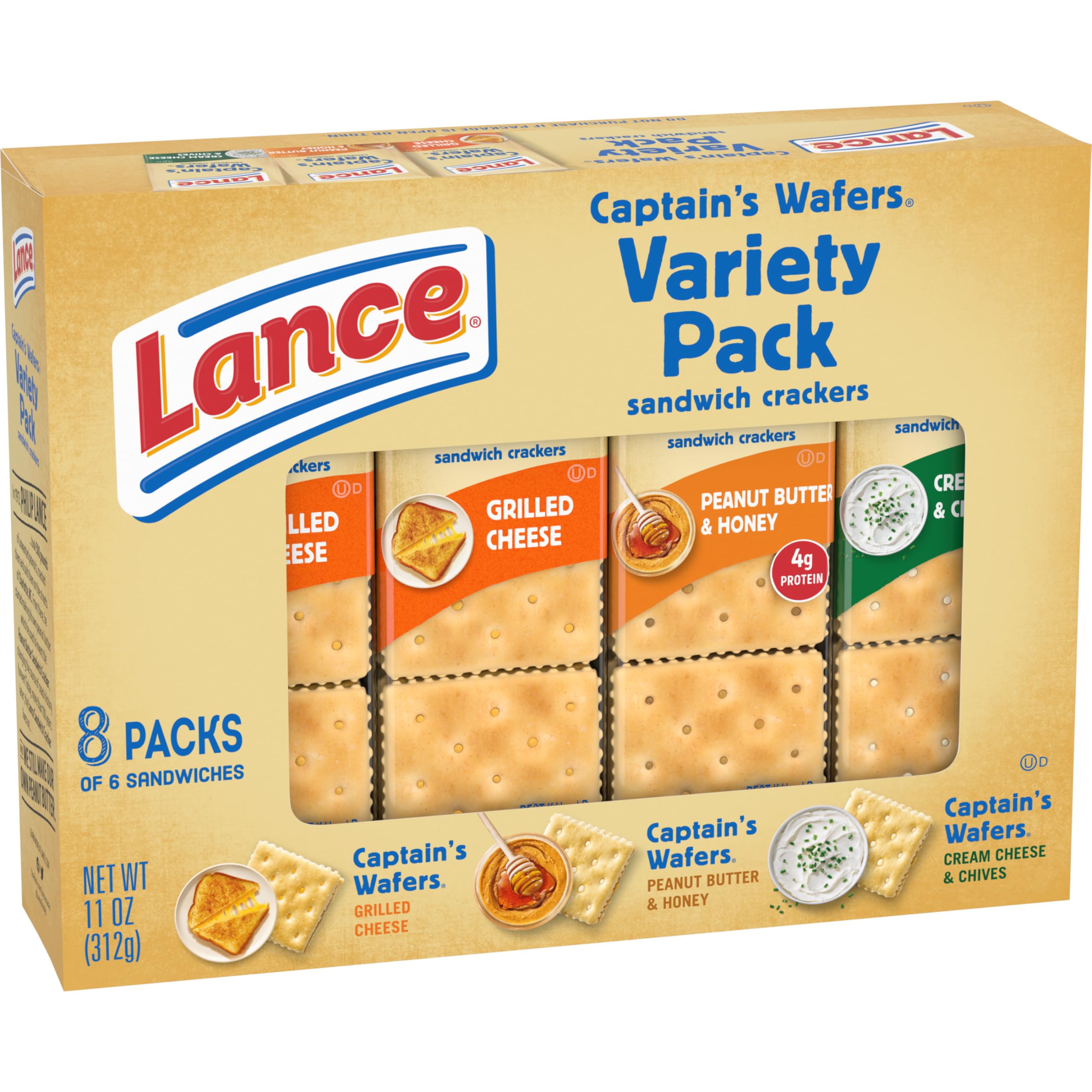 Lance Sandwich Crackers Variety Pack - Captain's Wafers, 8 Individual Packs (6 Sandwiches Each) | Perfect for Lunch Boxes, Office Snacks & Road Trips