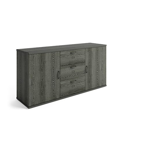 Modern Office Credenza with Storage & Drawers - Weathered Gray Laminate 72