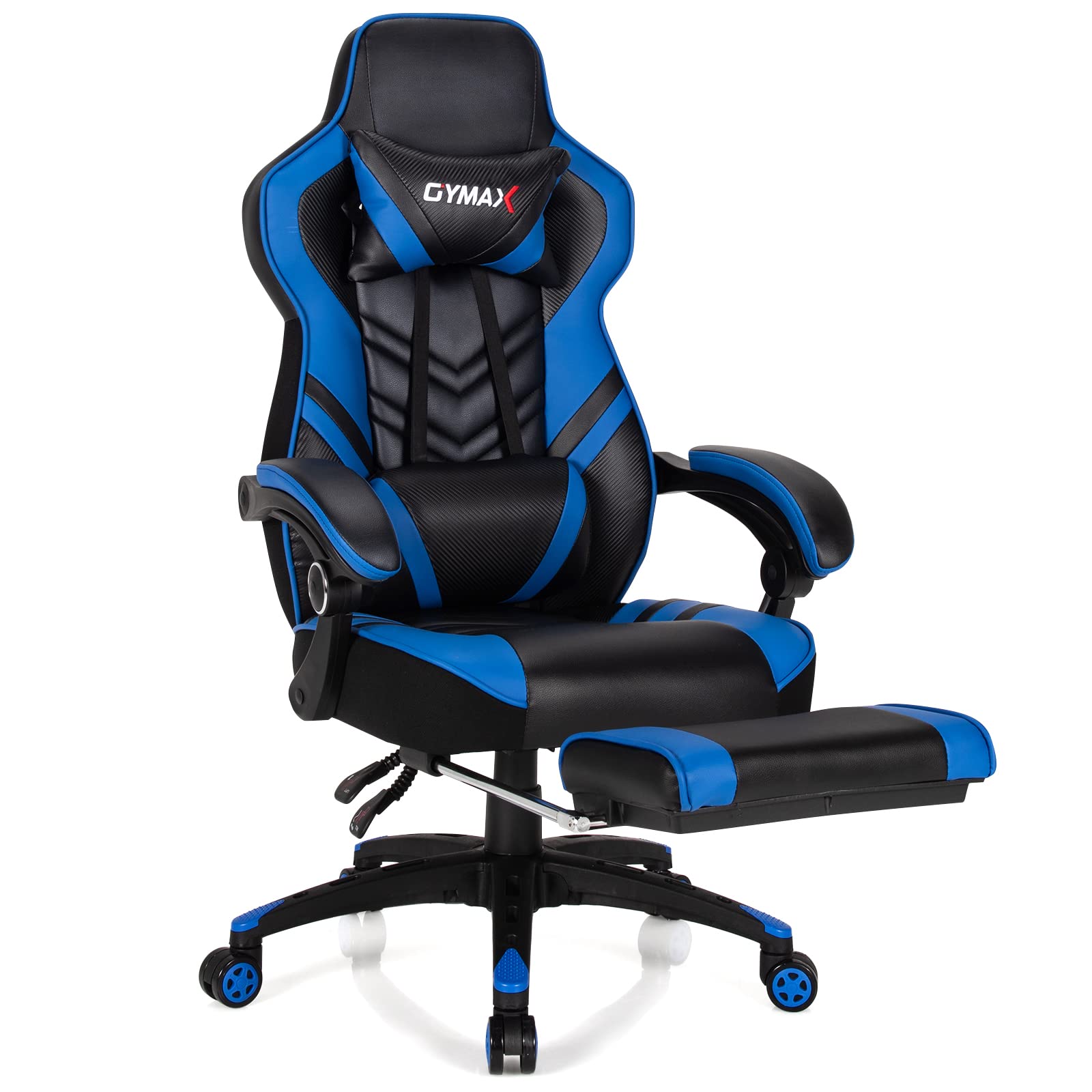 Ergonomic Blue Gaming Chair for Adults & Teens - High Back Racing Style Computer Desk Chair with Reclining, Retractable Footrest, Lumbar Support & Headrest - Perfect for Esports, Streaming & Home Office Setup