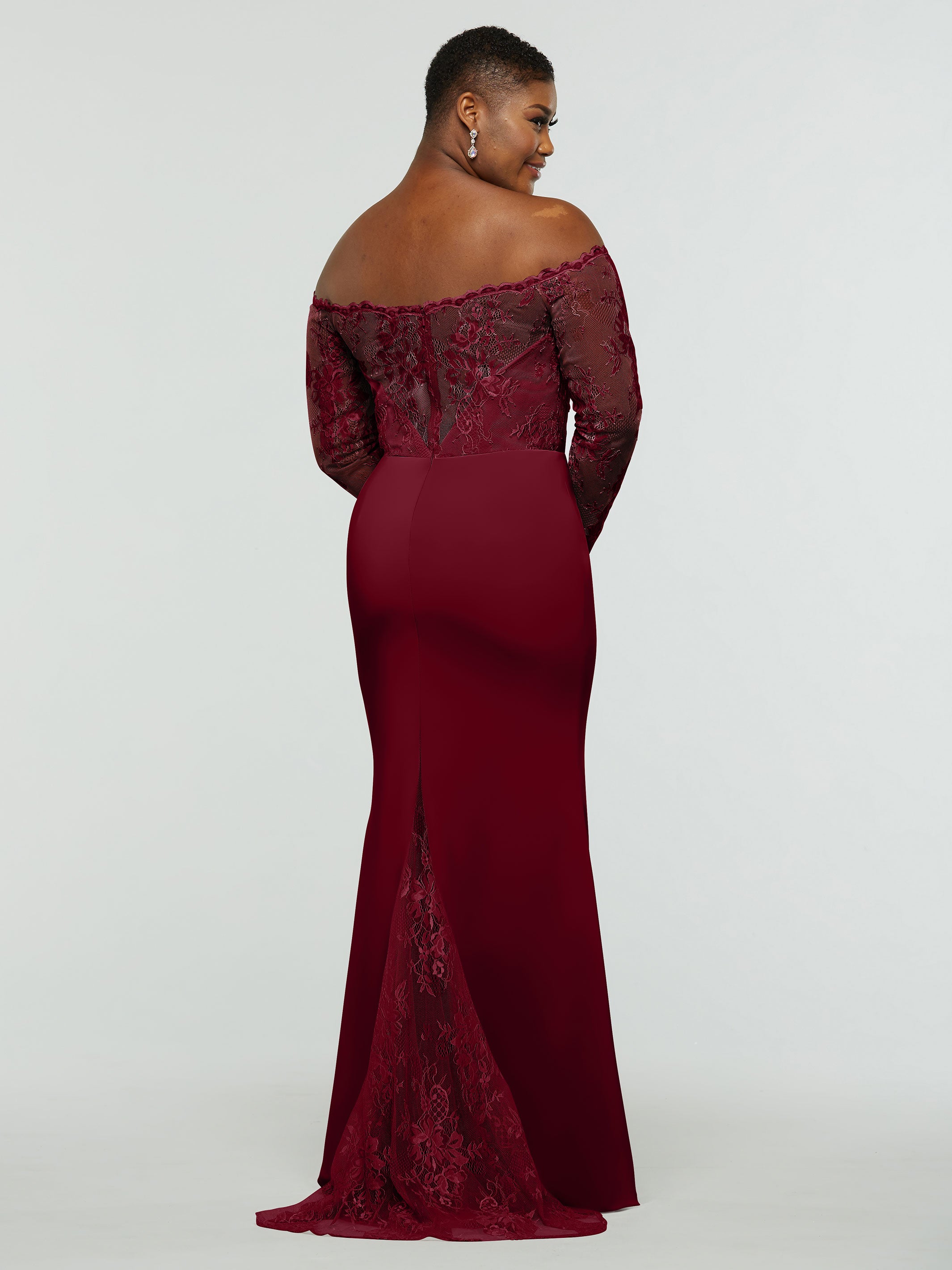 Elegant 80191 Chiffon & Lace Mermaid Bridesmaid Dress with Off-the-Shoulder Long Sleeves - Perfect for Weddings, Formal Events & Evening Parties