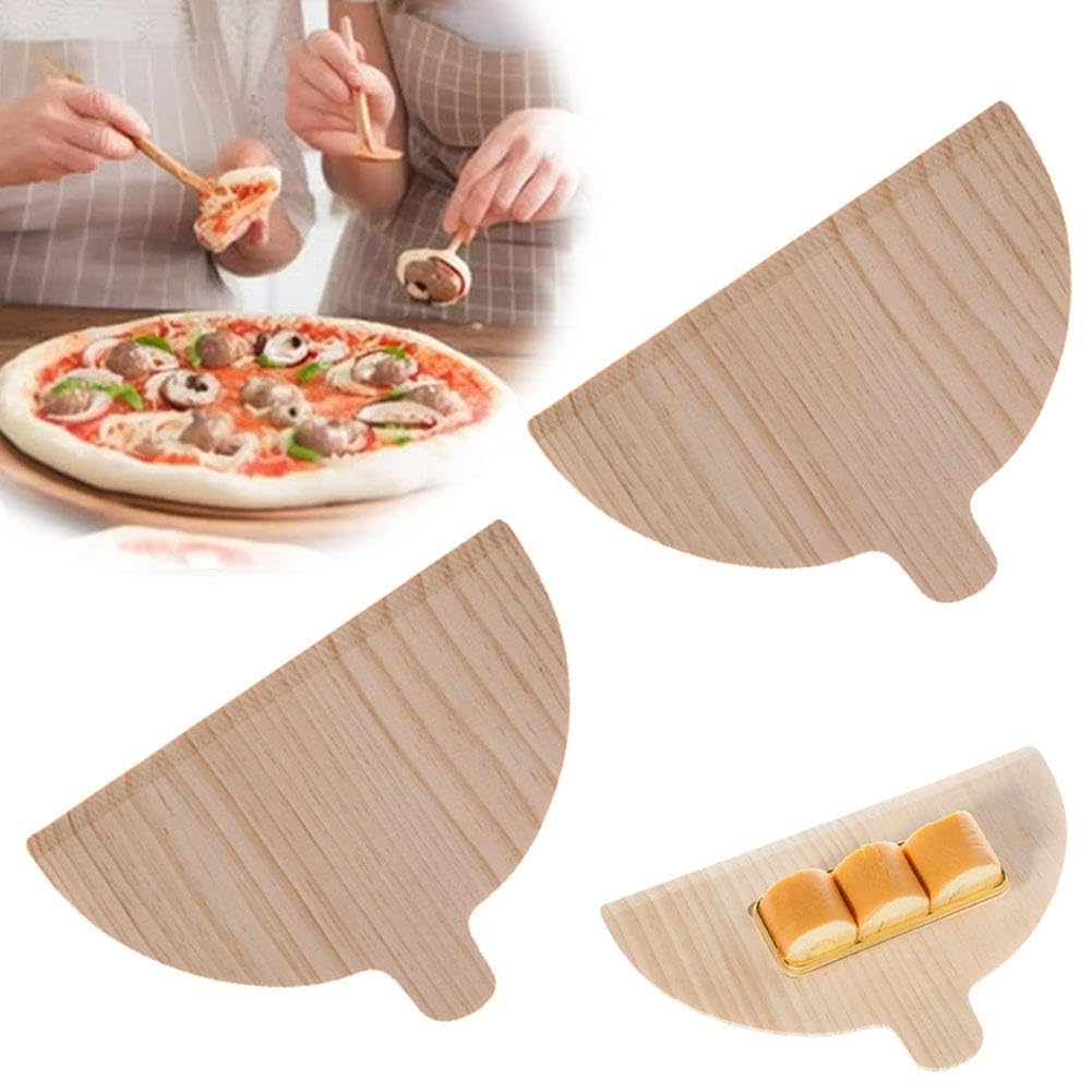 Premium Wooden Pizza Peel Set - 2-Piece Half Round Solid Wood Pizza Board & Paddle for Perfect Cheese & Baking | Oven & Wood-Fired Pizza Making Essential | Ideal for Home Kitchens & Pizzerias