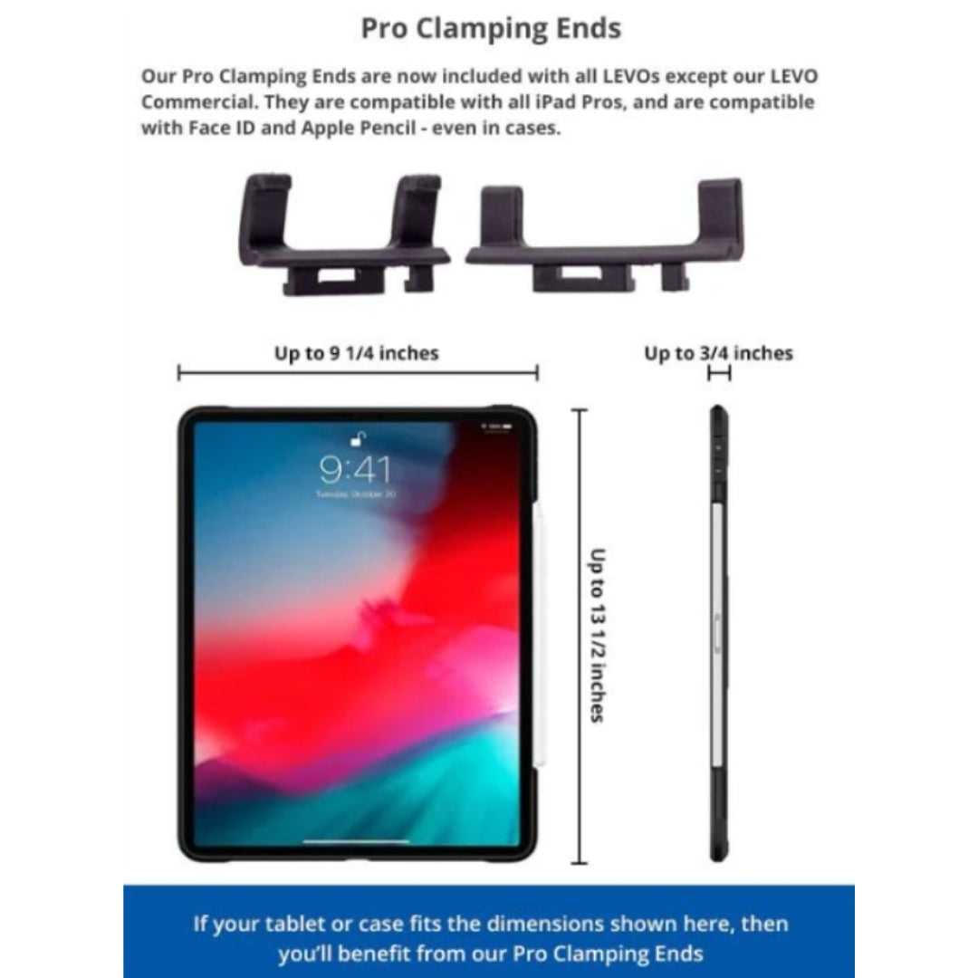 LEVO Pro Tablet Stand Clamping Ends - Dual Clamp Set of 4 for Secure Tablet Mounting | Perfect for Office, Home, and Studio Use
