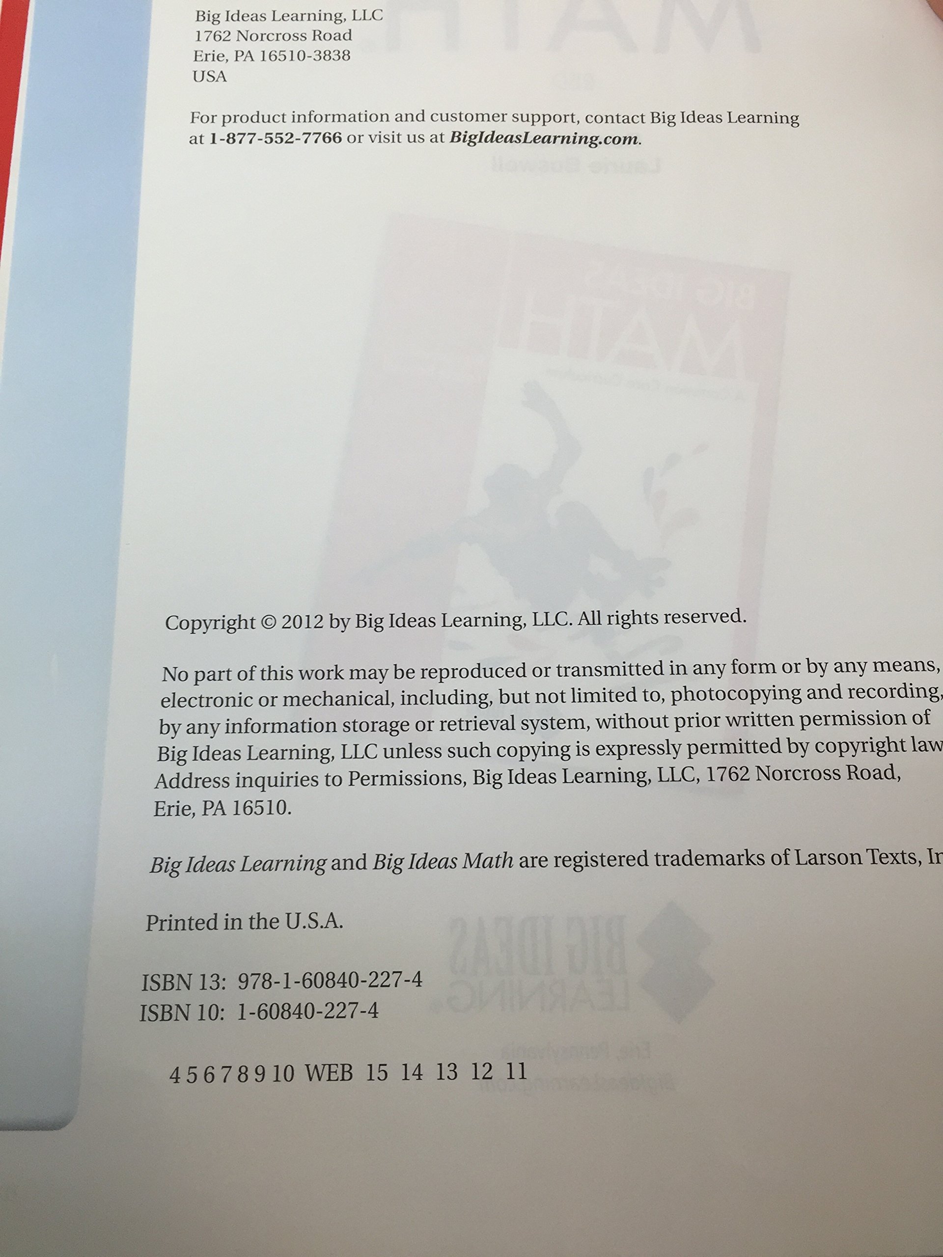 Big Ideas Math Common Core Curriculum (Red) - Middle School & High School Algebra Textbook for Students & Teachers