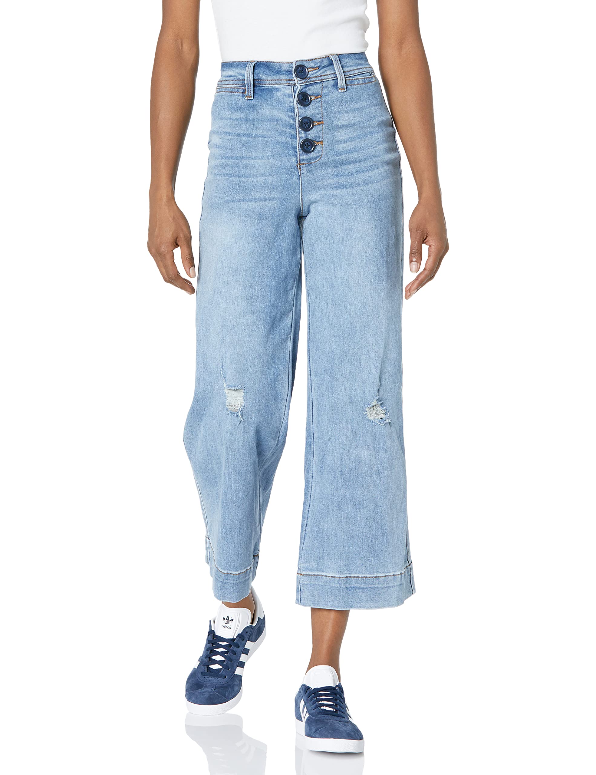 Stylish Women's Exposed Button Wide Leg Jeans - High Waist Distressed Denim Pants for Casual Outfits & Streetwear Fashion | Perfect for Everyday Wear, Date Nights & Boho Chic Looks