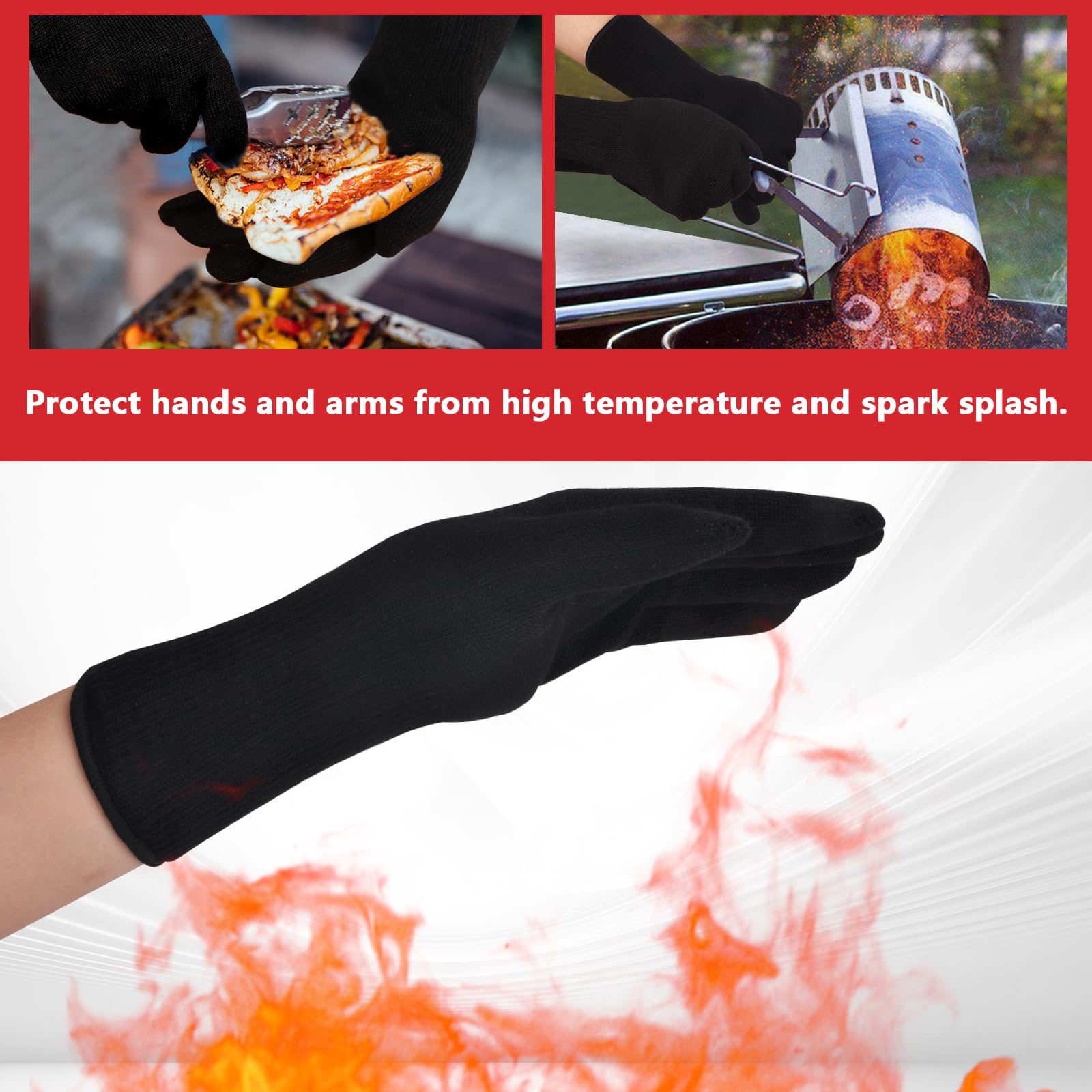 Heat-Resistant BBQ Gloves - Aramid Fiber Grill Mitts for Cooking, Smoking & Grilling Up to 662°F | Cut & Wear Resistant | Thermal Insulation | Beige | Perfect for Backyard BBQs, Camping & Outdoor Cooking