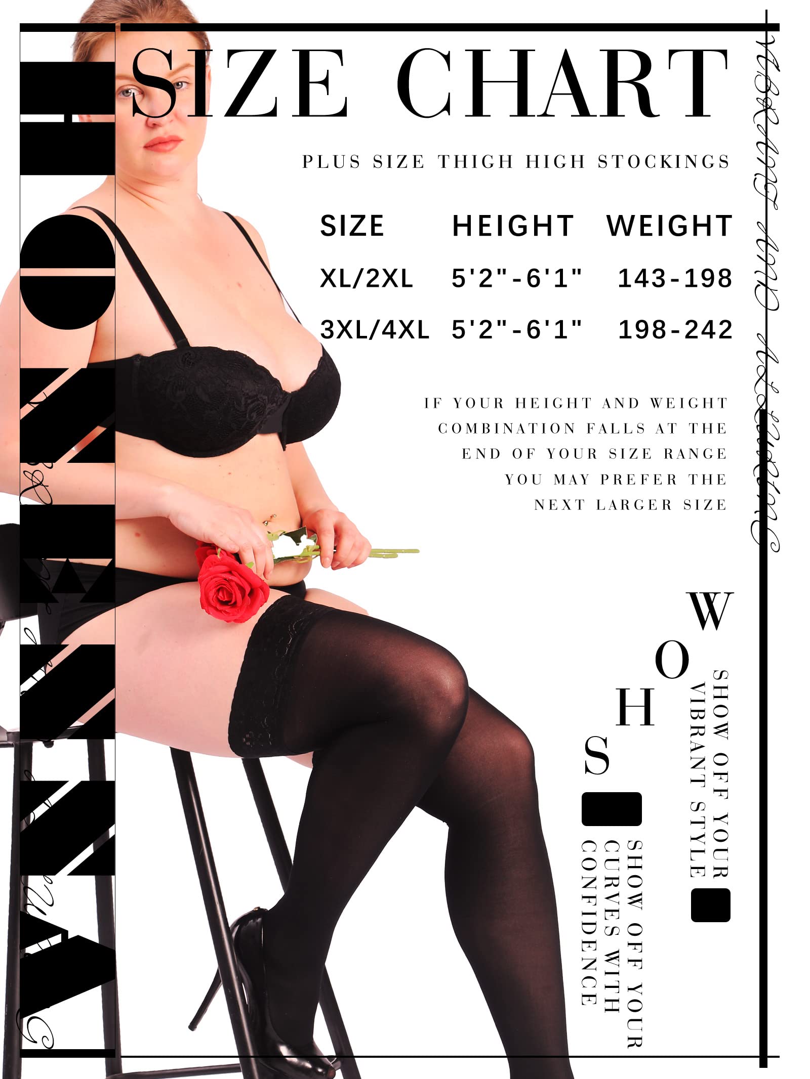HONENNA 2 Pairs Plus Size Thigh High Stockings for Women - Semi Sheer Stay Up Lingerie with Lace Top Pantyhose | Perfect for Date Night, Cosplay & Office Wear