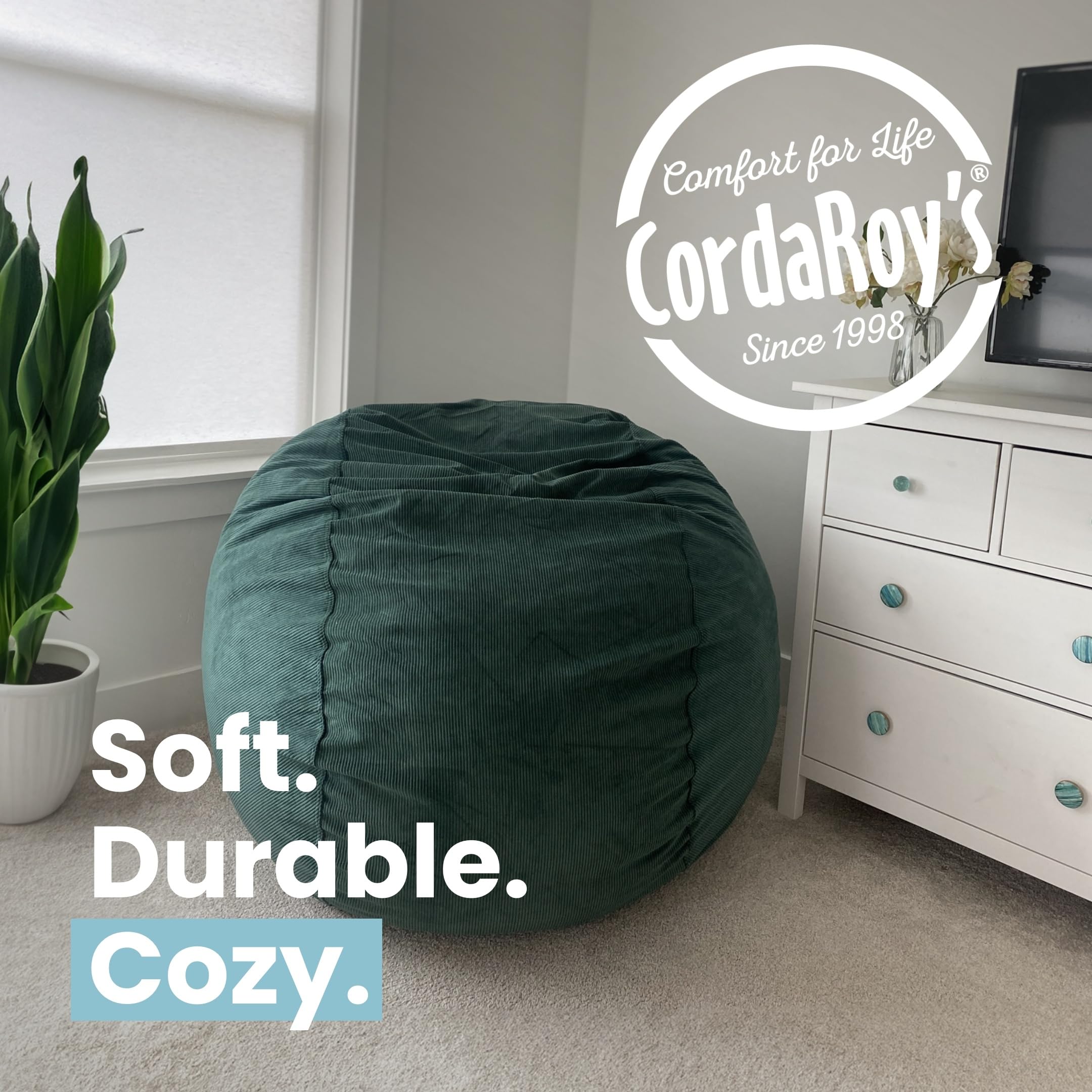 CordaRoy's Convertible Corduroy Bean Bag Chair - King Size Grey | Foldable from Bean Bag to Lounger | As Seen on Shark Tank | Perfect for Living Room, Bedroom & Game Room