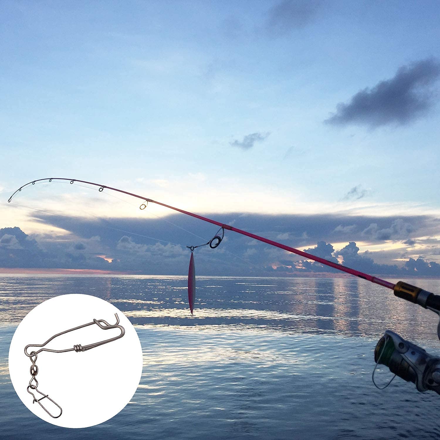 OROOTL Longline Fishing Snap Clips - 5pcs Stainless Steel Tuna Clips with Duo Lock Snap & Rolling Swivel for Easy On/Off - Perfect for Float Fishing, Sharking, Tuna, Crabbing & Shrimping - Saltwater & Freshwater Fishing Gear