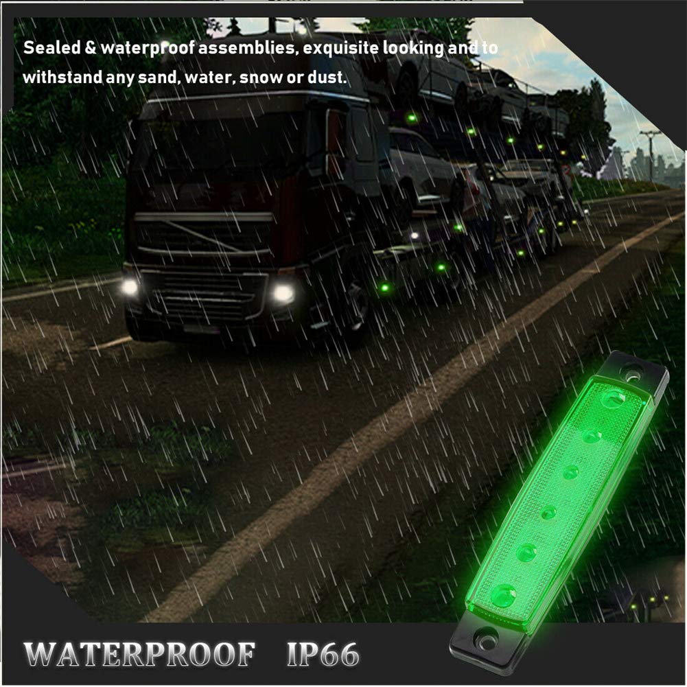 24V LED Trailer Marker Lights - 20PCS 6-LED Universal Side Marker Indicator Lamps for Trucks, Trailers & RVs - Waterproof Warning Lights (Green) - Perfect for Night Driving Safety & Vehicle Visibility Enhancement